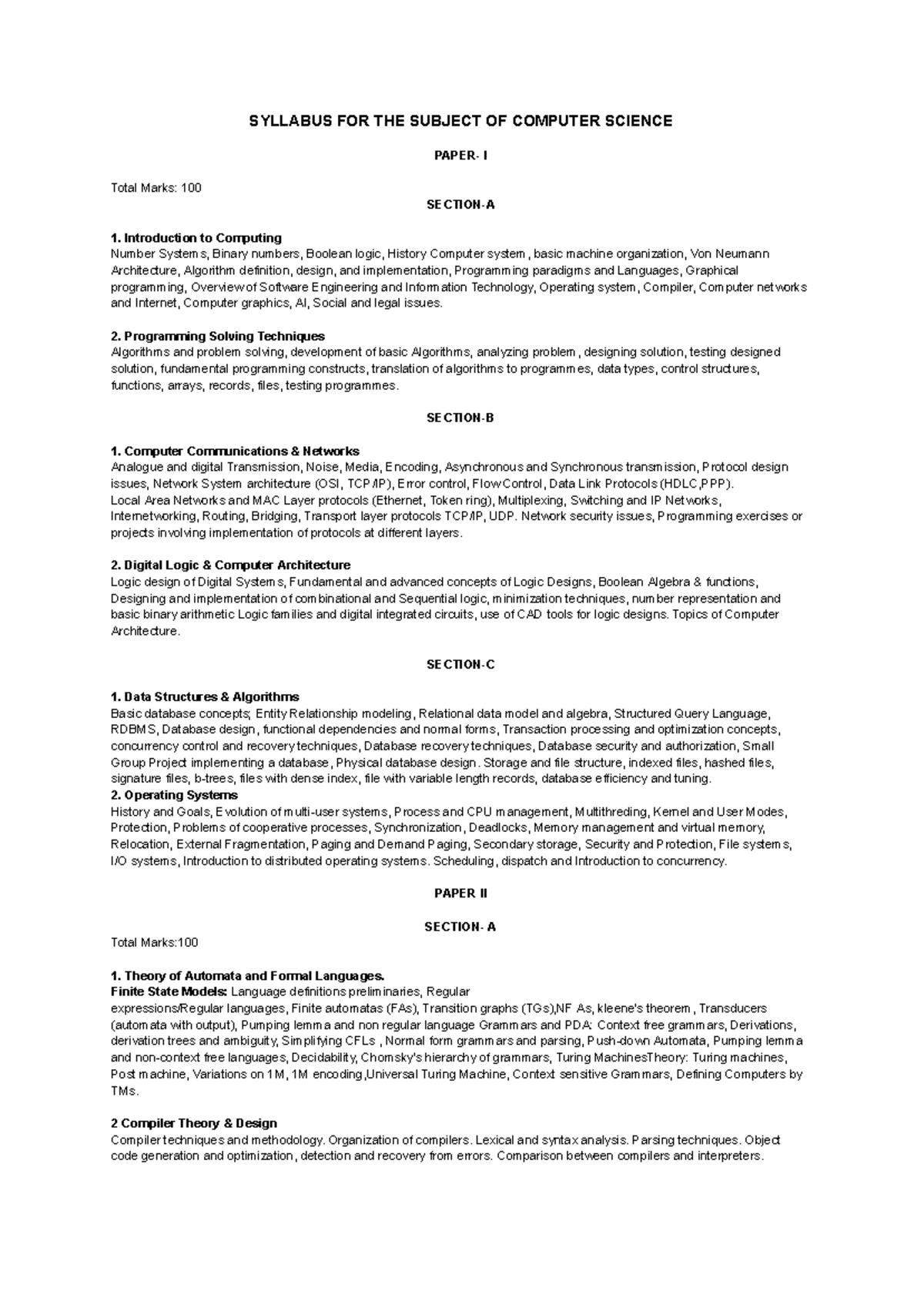 PMS Computer science syllabus - SYLLABUS FOR THE SUBJECT OF COMPUTER ...