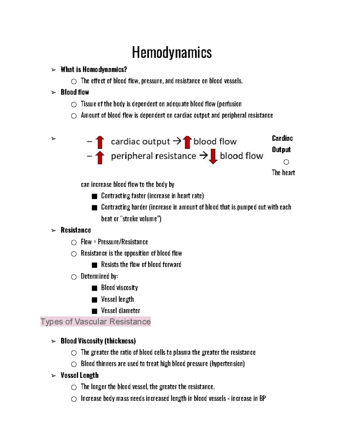 A&P II Hemodynamics Notes - HSCI.1020 - UML - Studocu