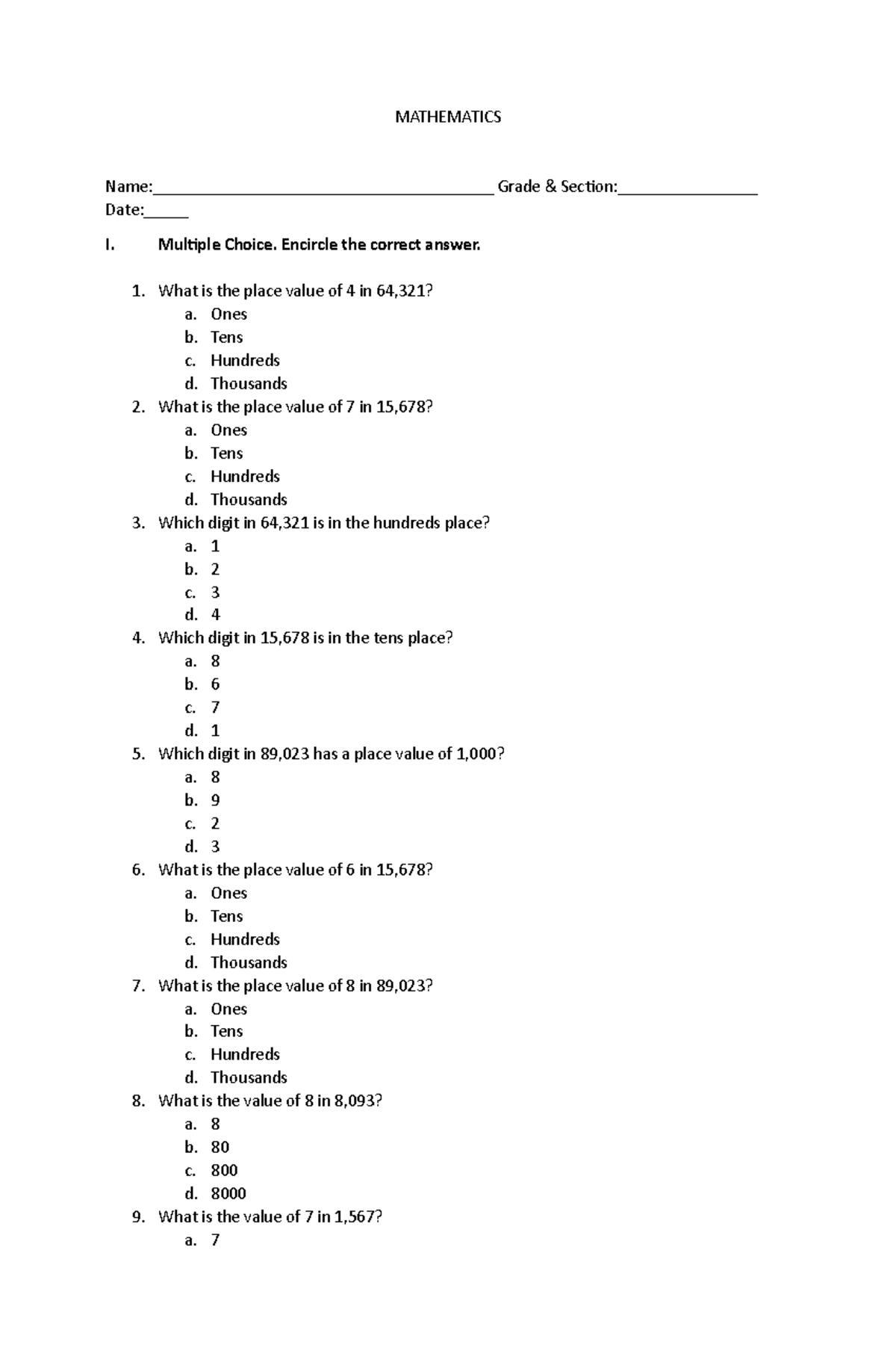 Math exam - review for exam iin math guinobatan east central school ...