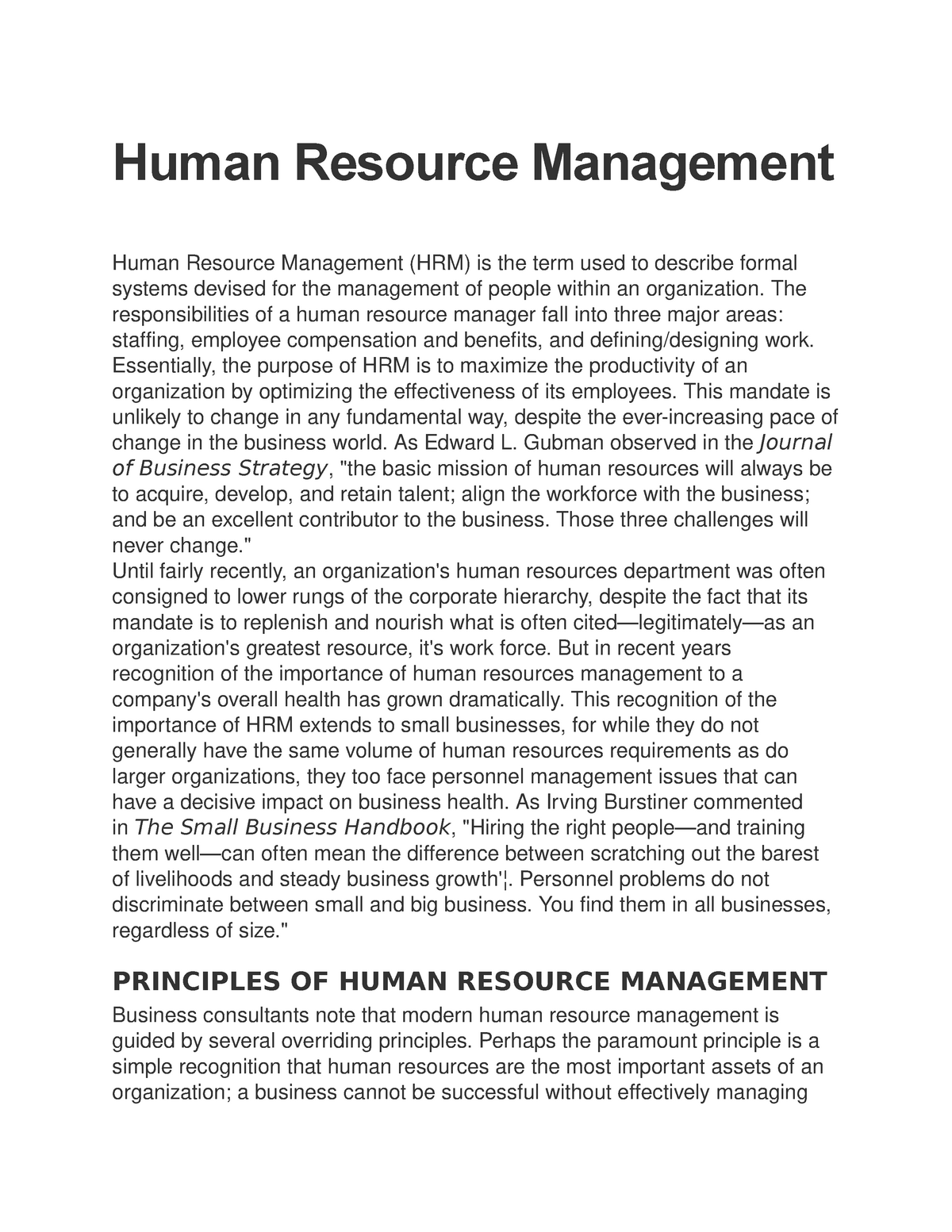 long essay topics in human resource management