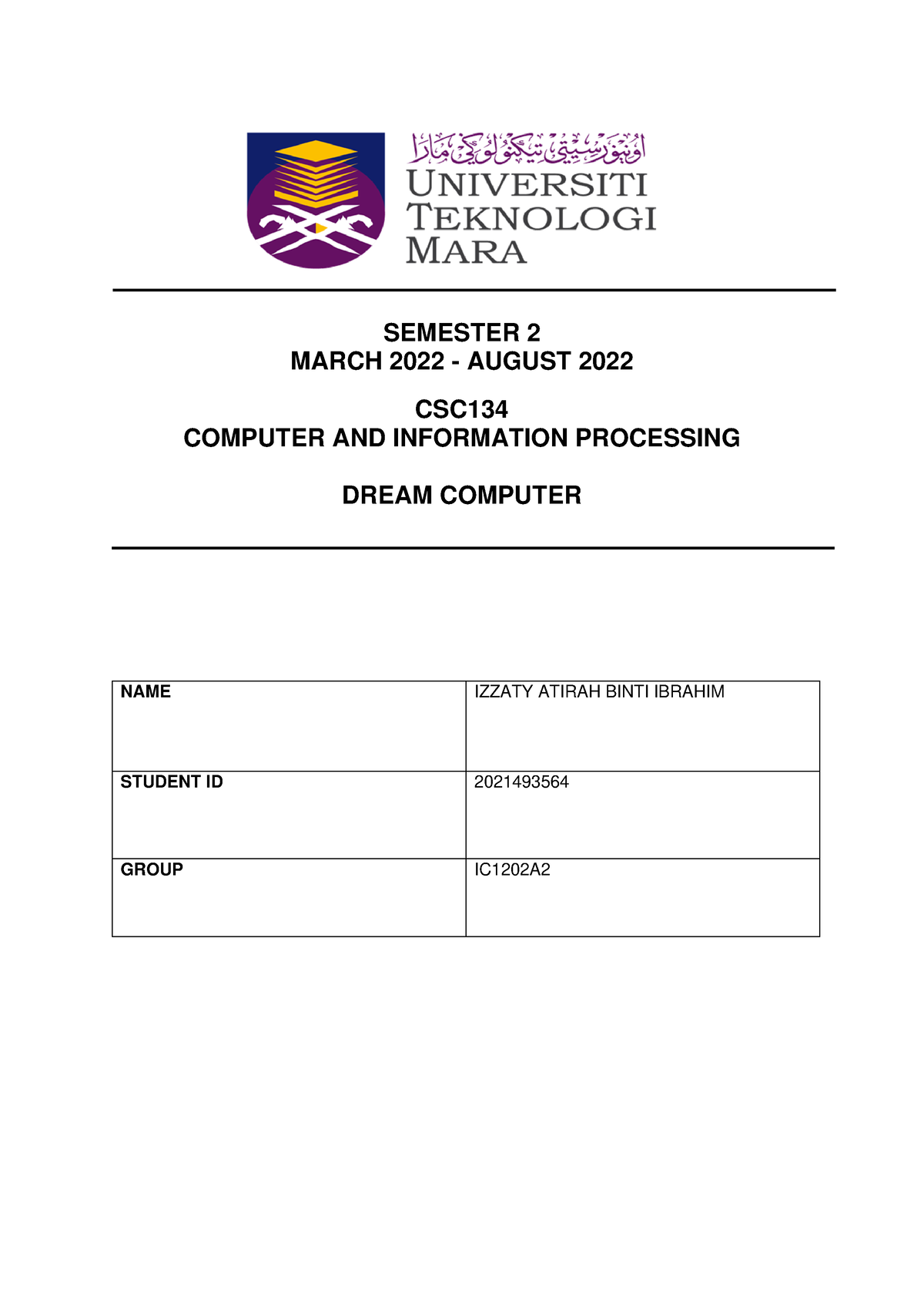 csc134 uitm individual assignment