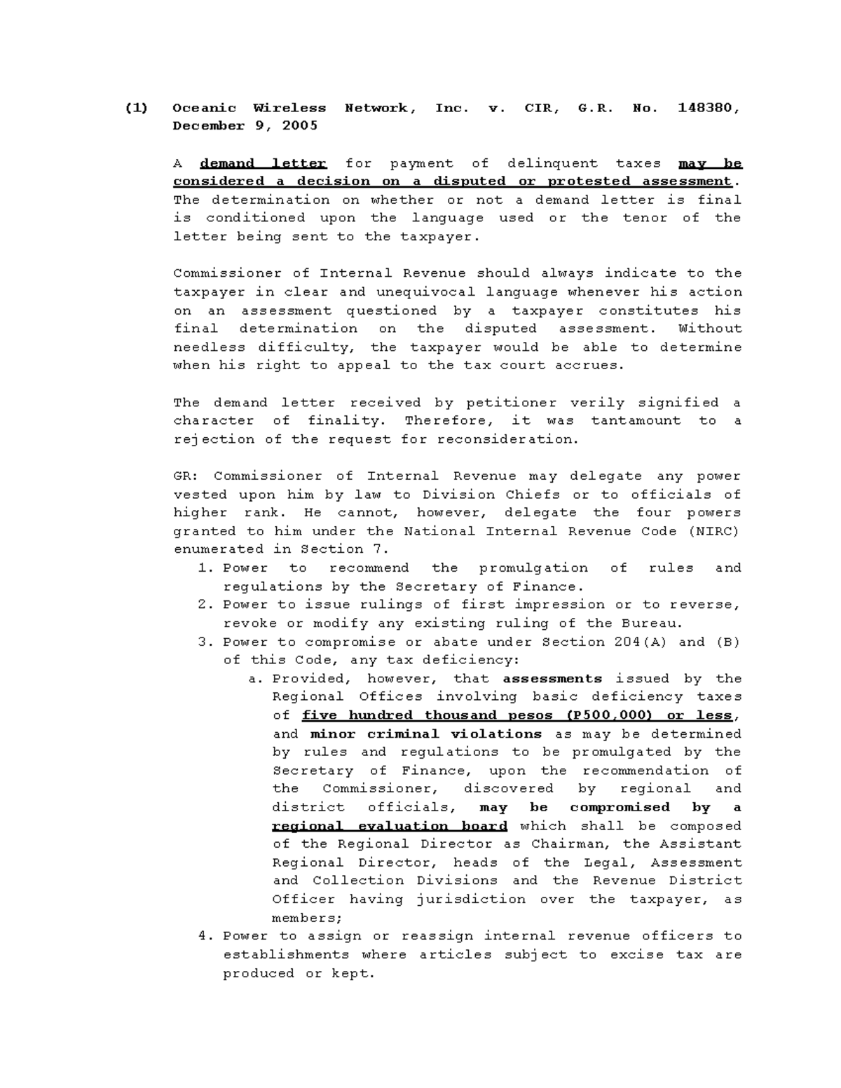 Remedies under NIRC Notes - (1) Oceanic Wireless Network, Inc. v. CIR ...