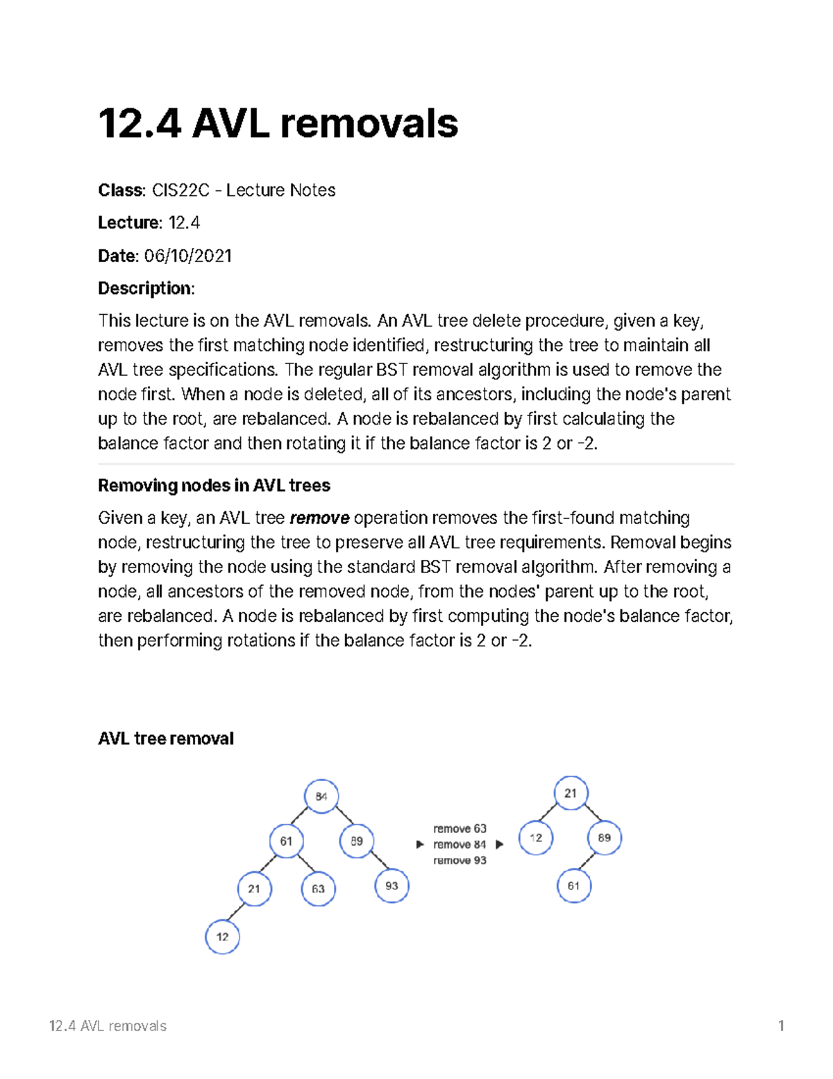 12.4 AVL removals - 12 AVL removals Class : CIS22C - Lecture Notes ...