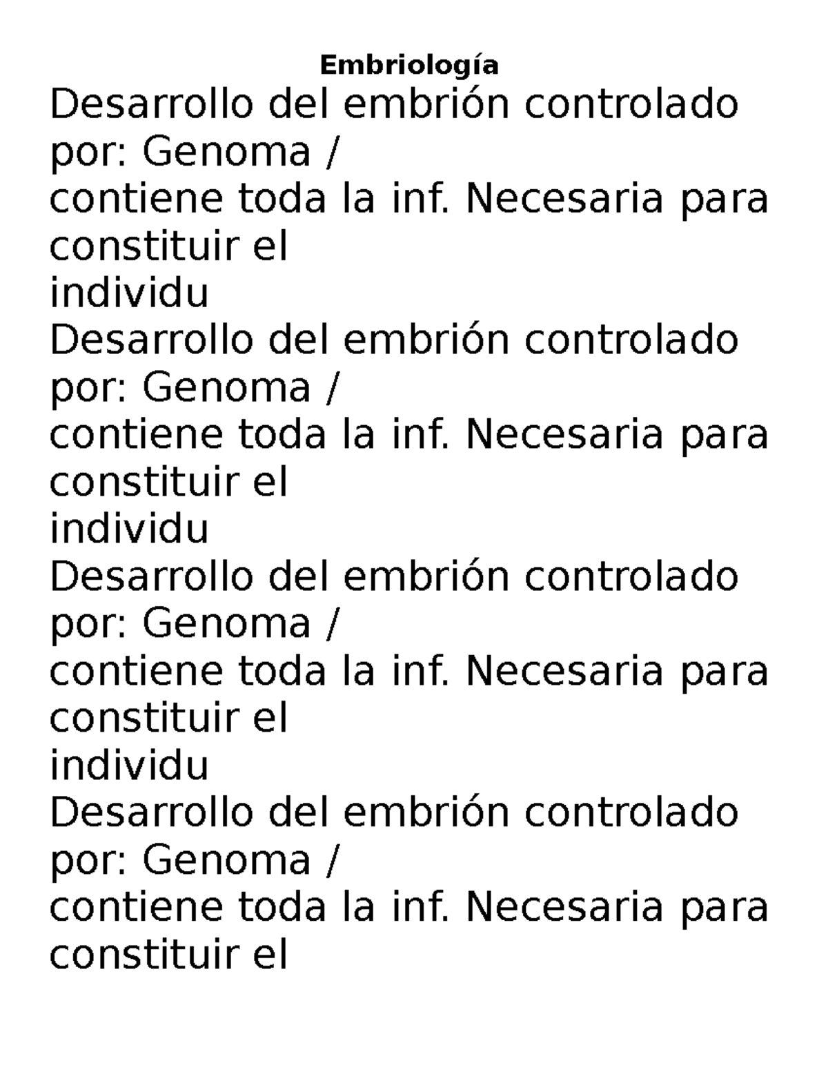 Banco De Preguntas - Embriología Desarrollo Del Embrión Controlado Por ...