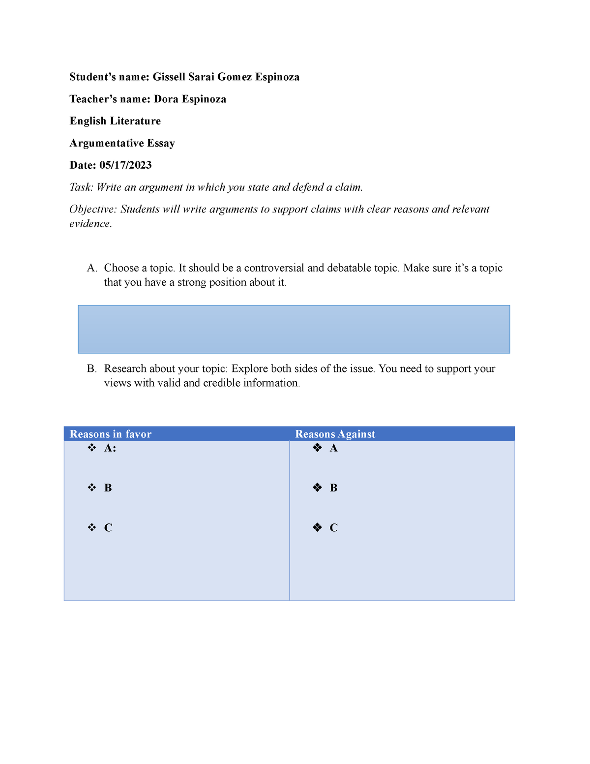 8th grade argumentative essay exemplars