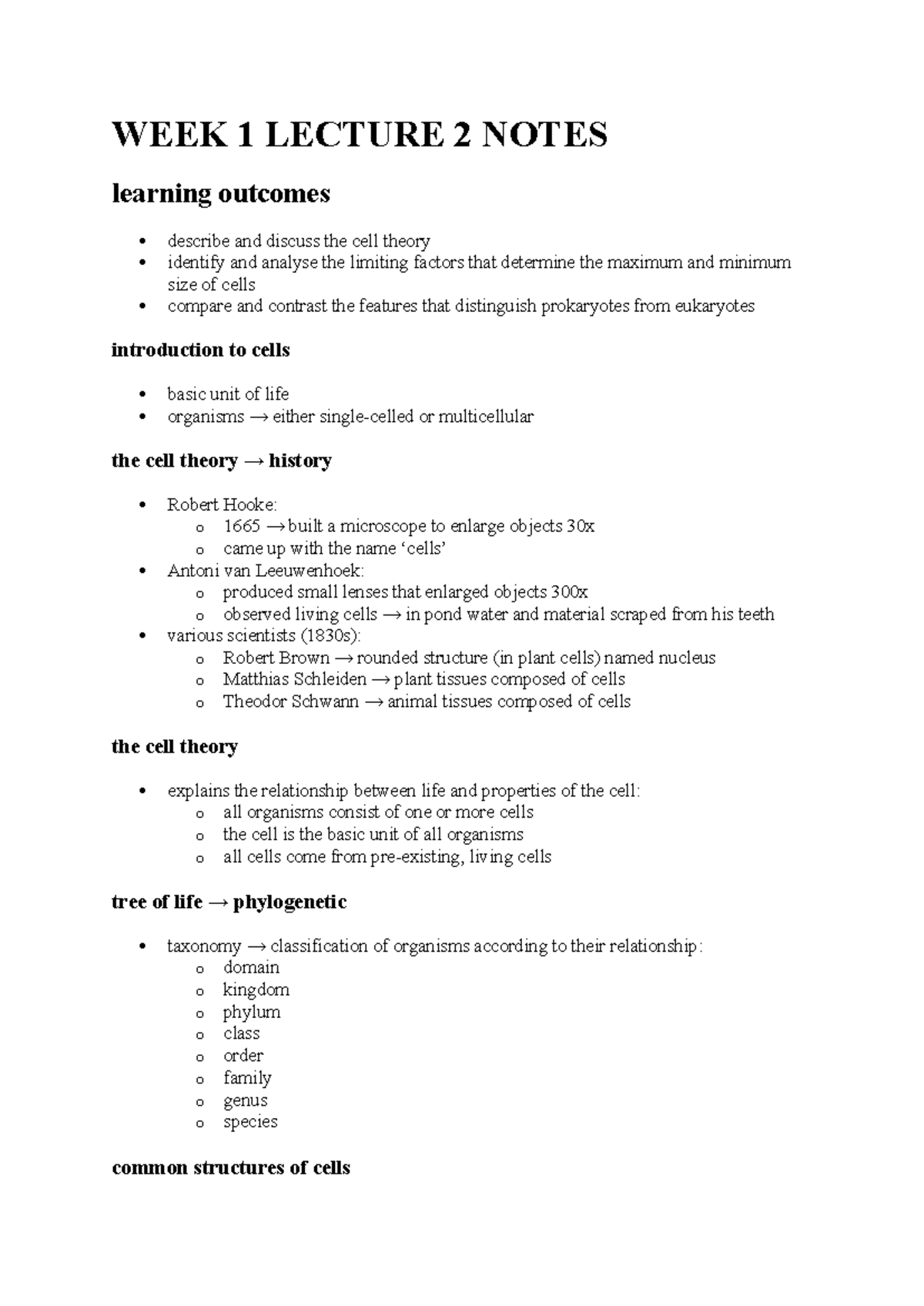 BIO152 L2-3 Notes - WEEK 1 LECTURE 2 NOTES learning outcomes describe ...