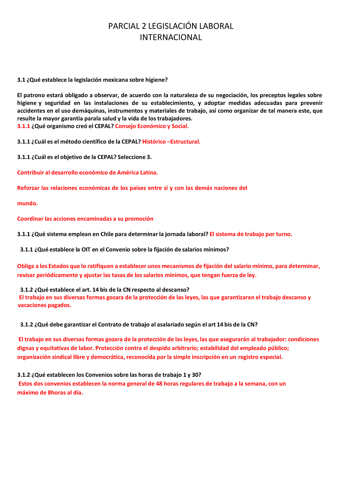 Legislacion. Parcial 2 - PARCIAL 2 LEGISLACI”N LABORAL INTERNACIONAL 3 ...