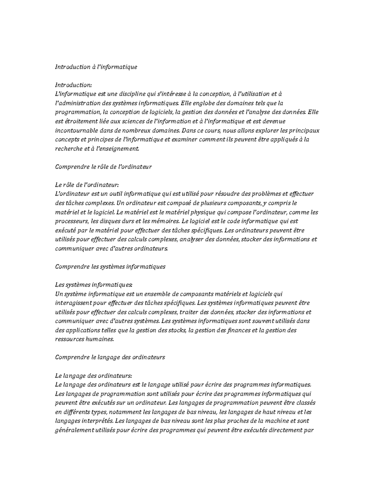 Information Science Study Notes - Introduction à l'informatique ...