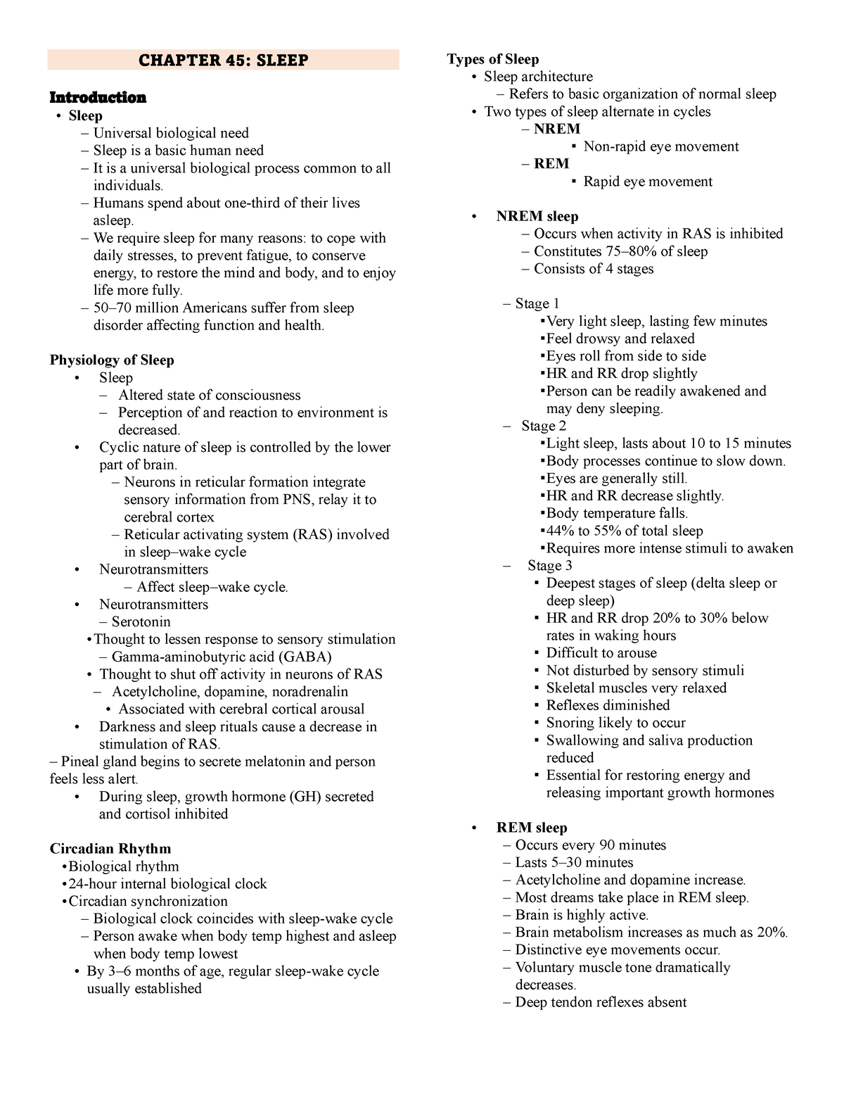 Chapter 45 - Sleep Funda LEC - CHAPTER 45: SLEEP Introduction - Sleep ...