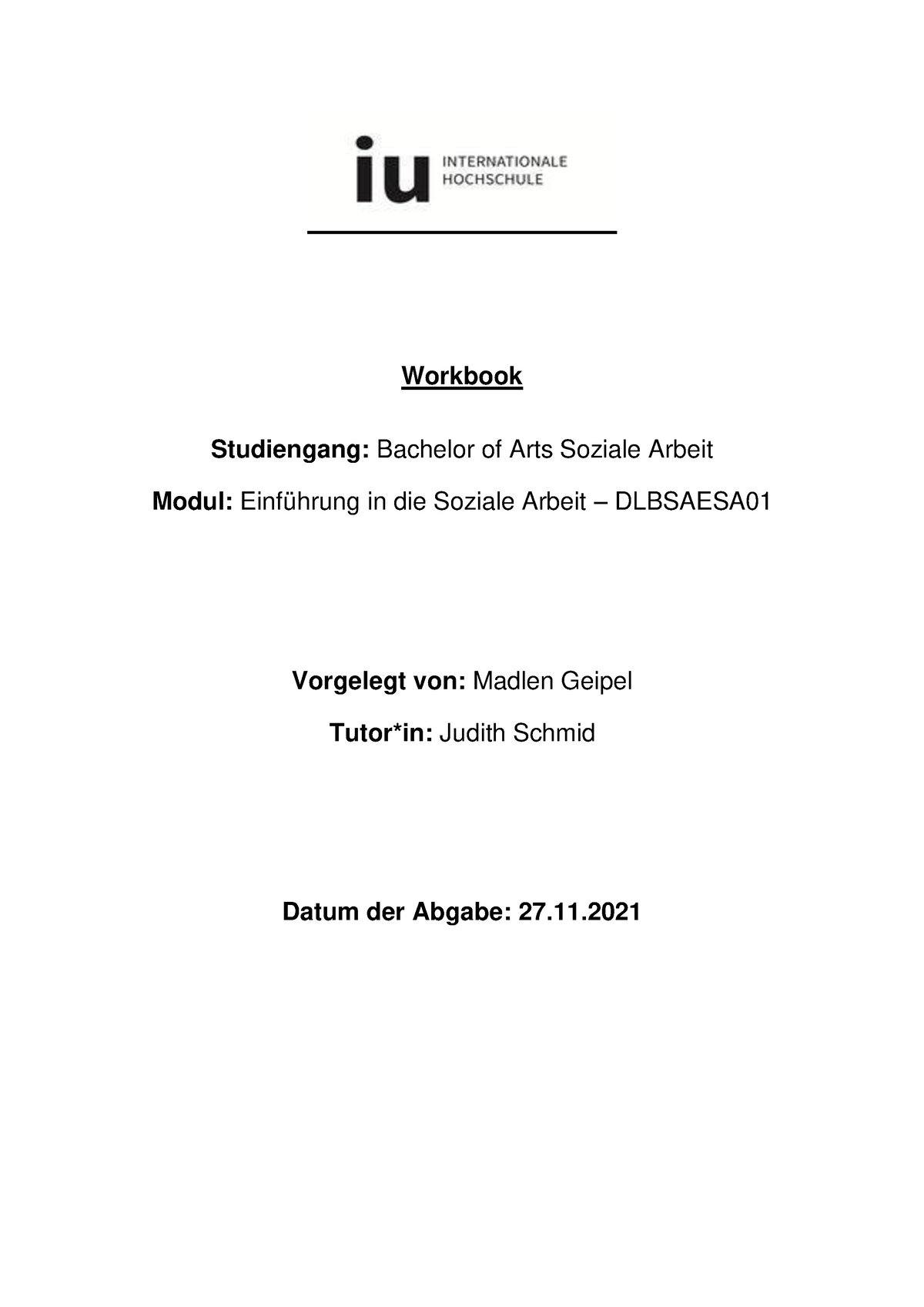 Workbook Einführung In Die Soziale Arbeit - Workbook Studiengang ...