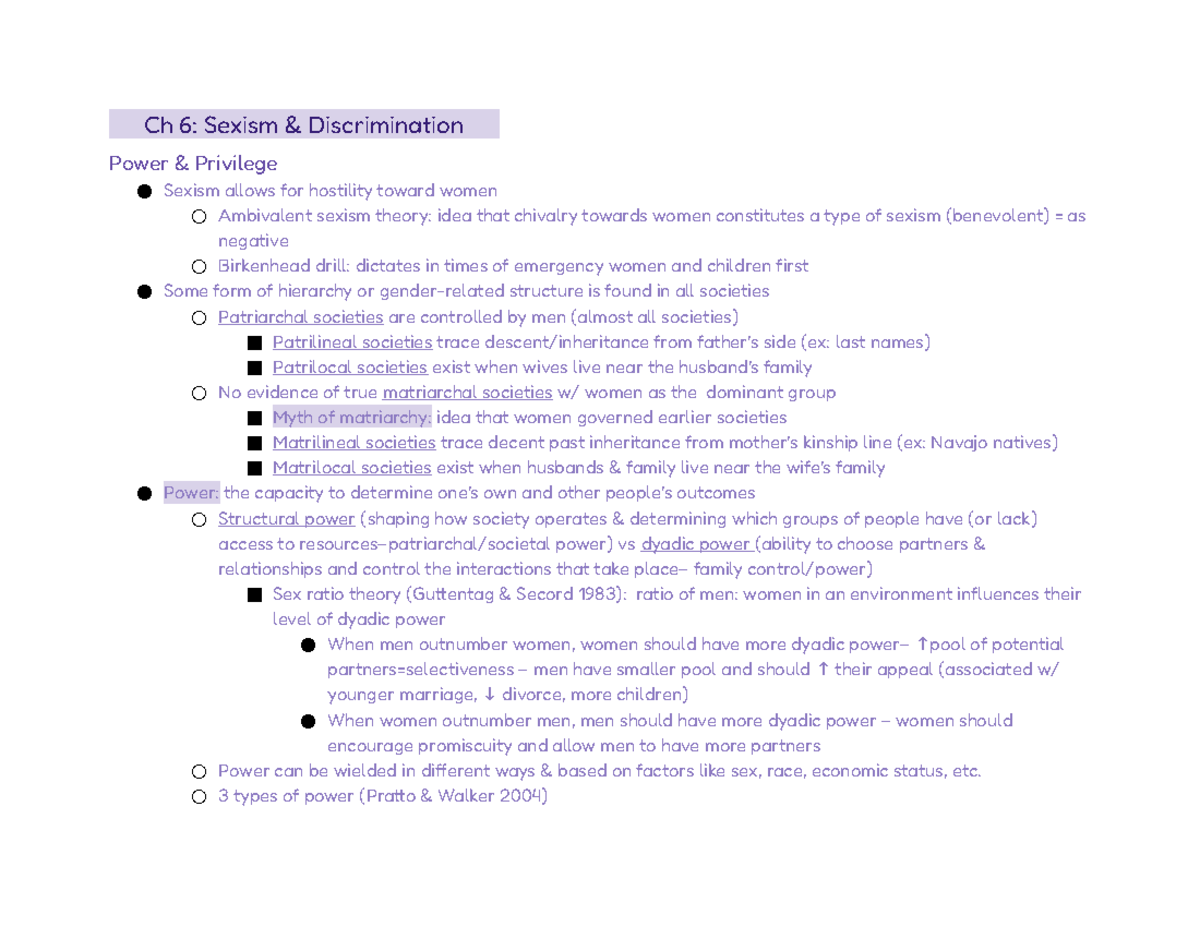 Psychology Of Gender Chapter 6 - ...... 6: Sexism & Discrimination ...