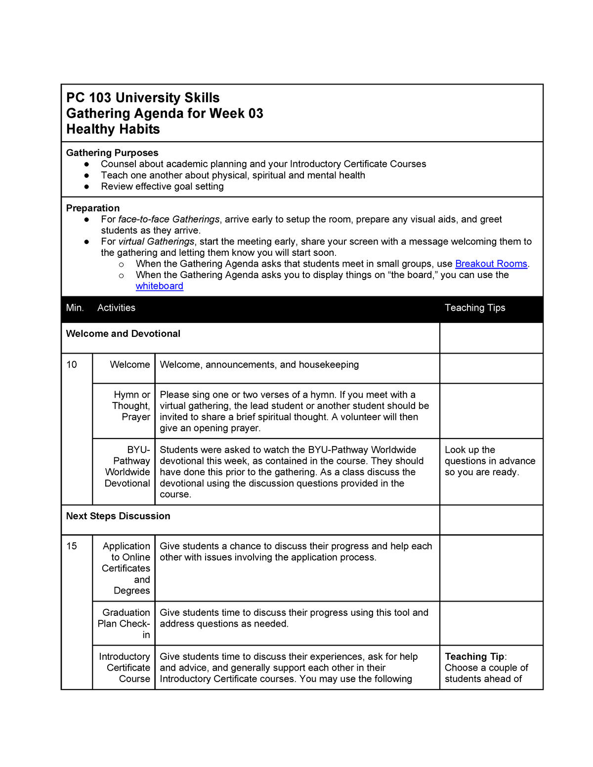 Pc103 W14Gathering Agenda - PC 103 University Skills Gathering Agenda for Week  14 Look Ahead - Studocu