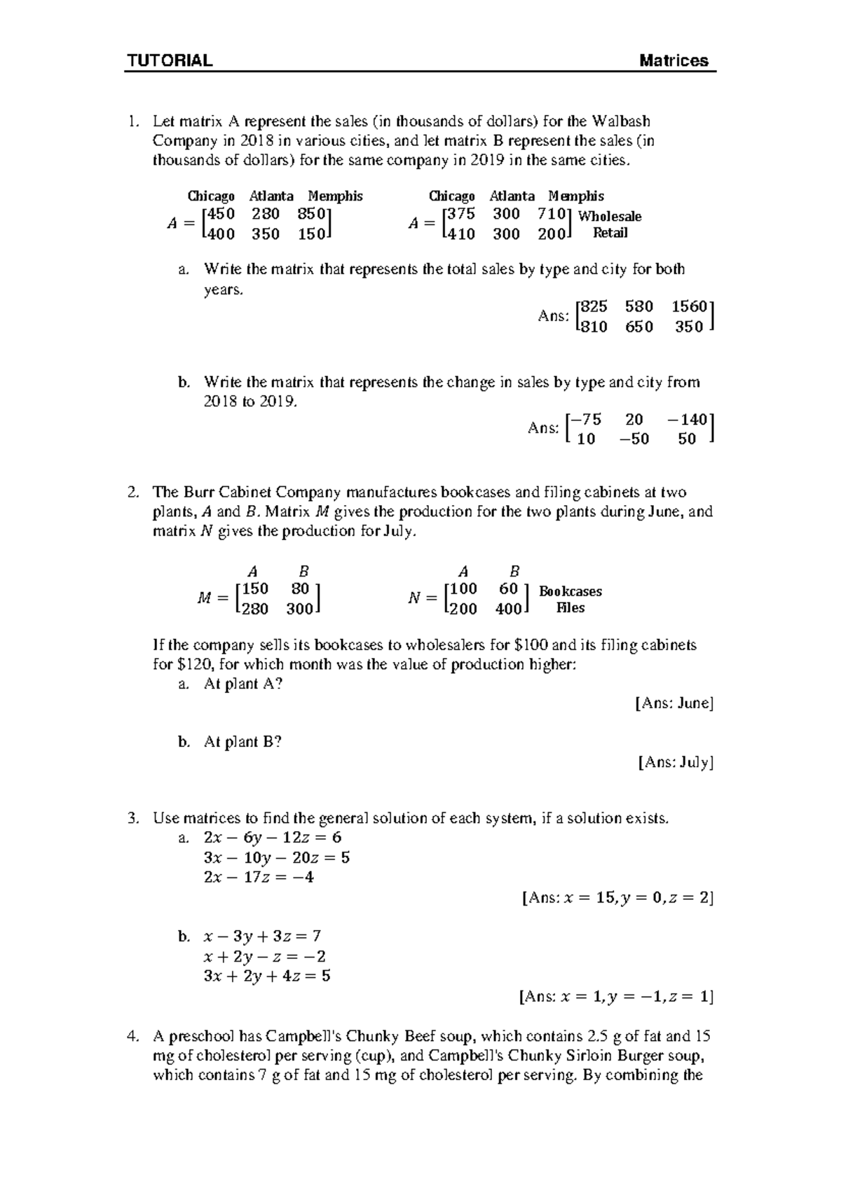 03. Tutorial Matrices 231 Pt 1 - TUTORIAL Matrices Let matrix A ...