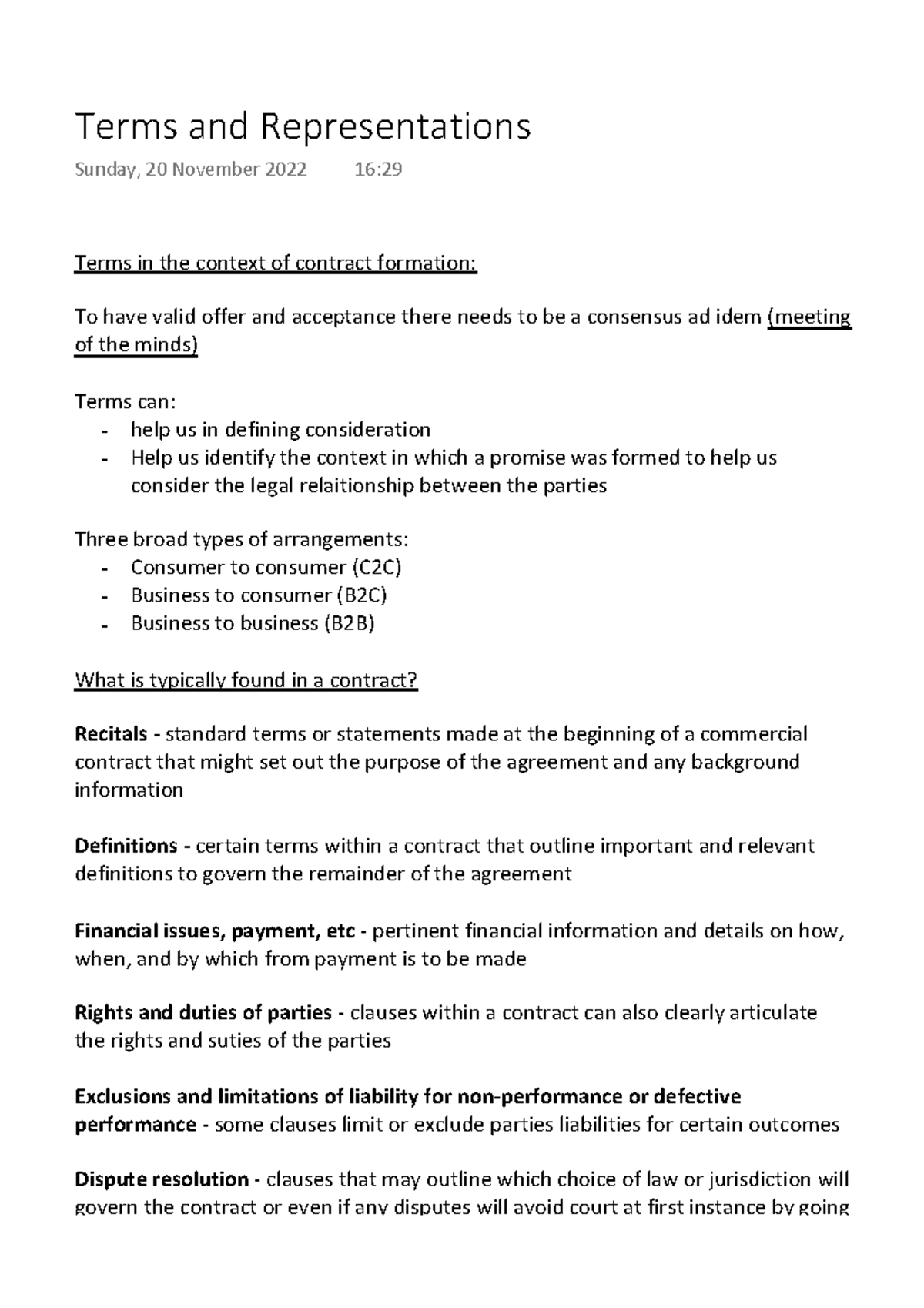 Terms and Representations - Terms in the context of contract formation ...