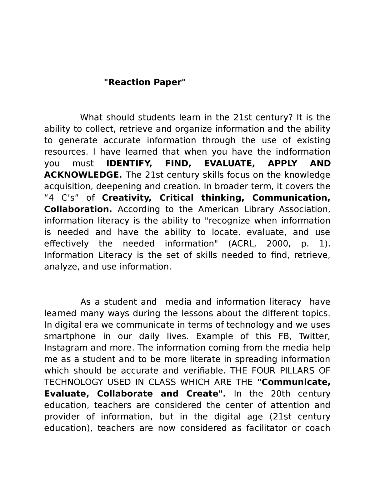 importance of media and information literacy to students essay