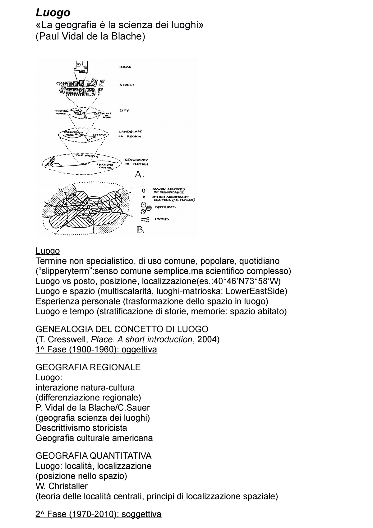 Riassunto slide del corso - Luogo «La geografia è la scienza dei