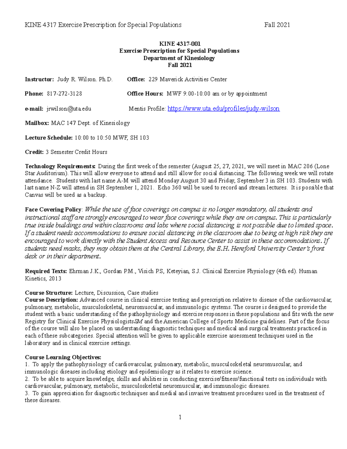 2021-FALL 2218-KINE-4317-001 motor control and learning - KINE 4317 ...