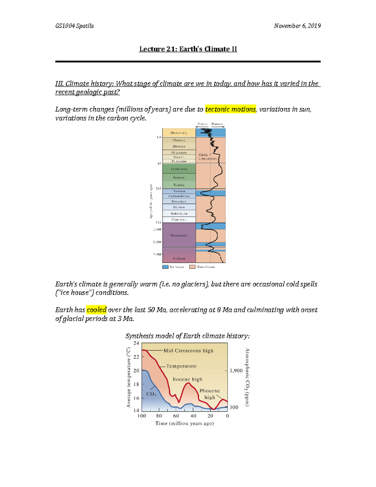 GEOS-Lecture Notes 21 - Lecture 21: Earth's Climate II III. Climate ...