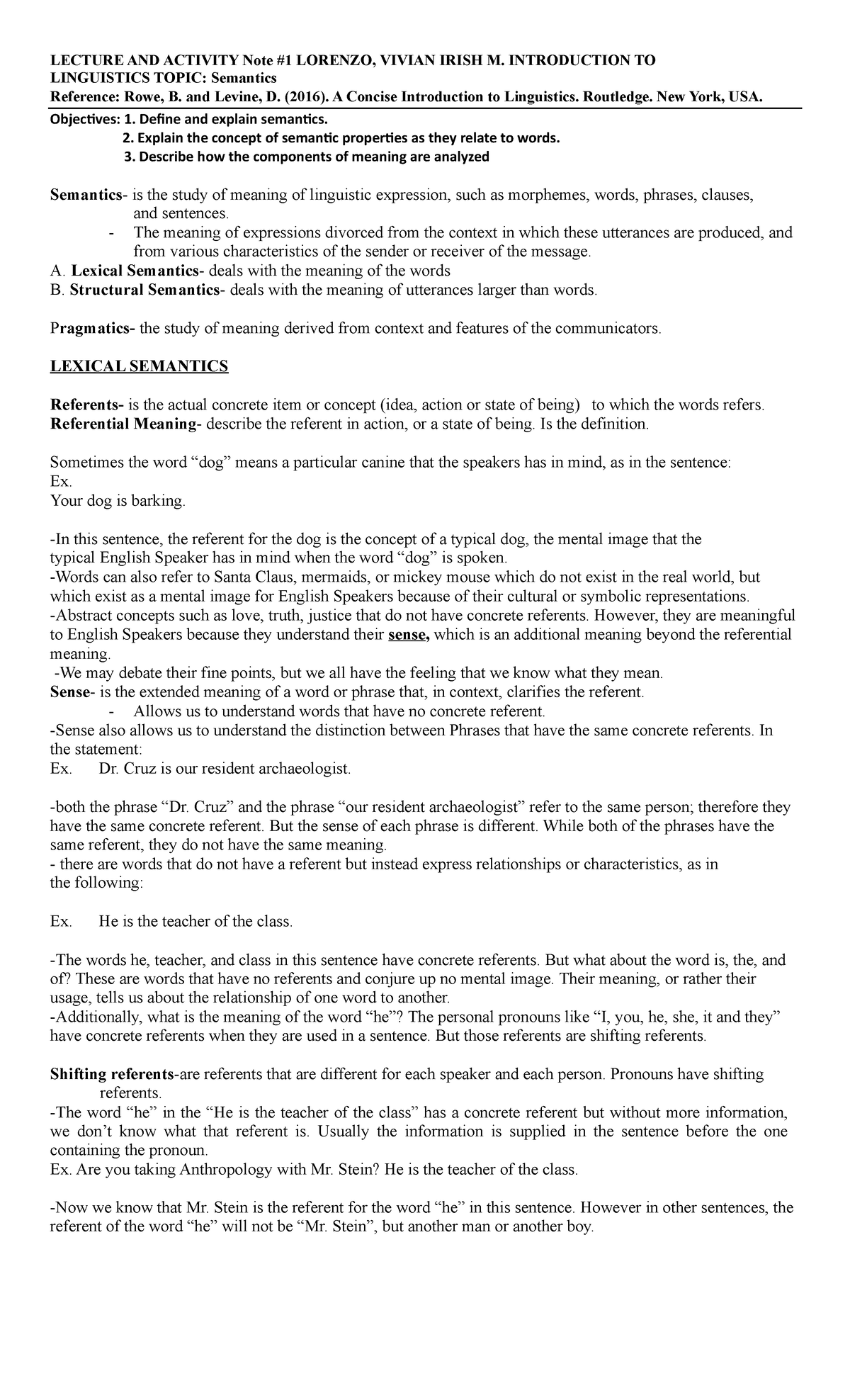Lecture NOTE-1-Semantics - LECTURE AND ACTIVITY Note #1 LORENZO, VIVIAN ...