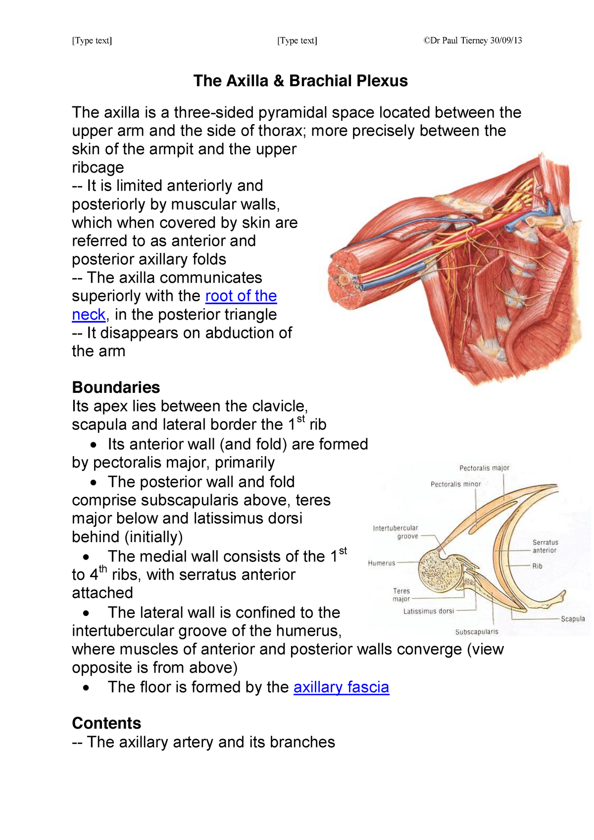 Anatomy: Axilla And Brachial Plexus - [Type Text] [Type Text] ©Dr Paul ...