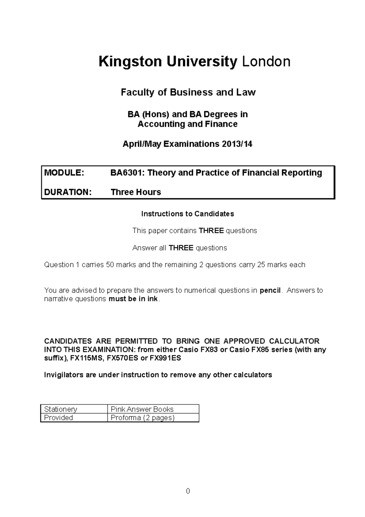 Exam 2015, questions Kingston University London Faculty of Business