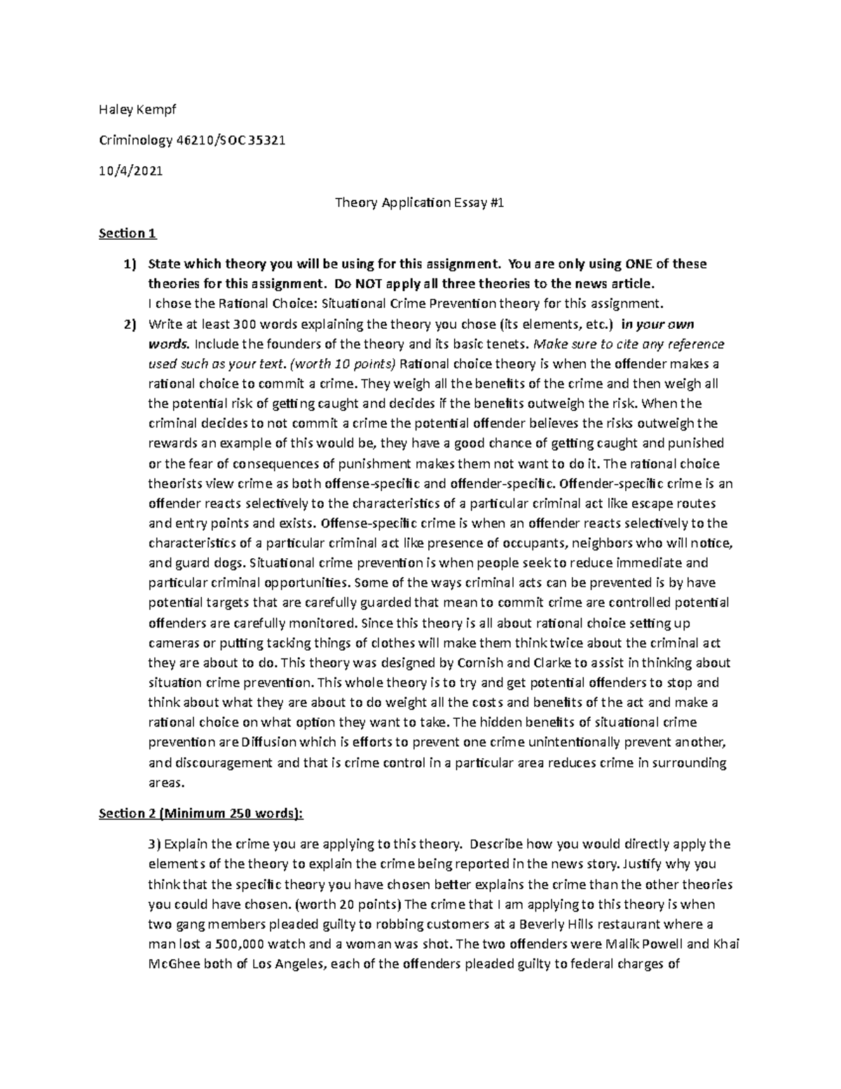 Theory Application essay - Haley Kempf Criminology 46210/SOC 35321 10/4 ...