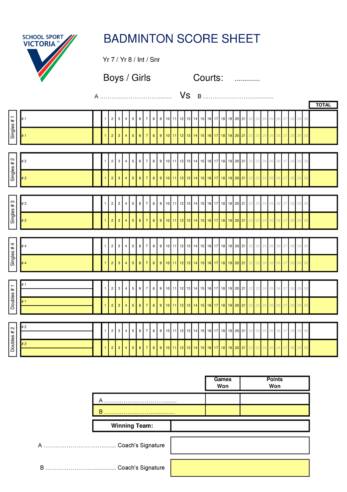 Badminton Score Sheet - msjsosmsm - BADMINTON SCORE SHEET Courts: A ...