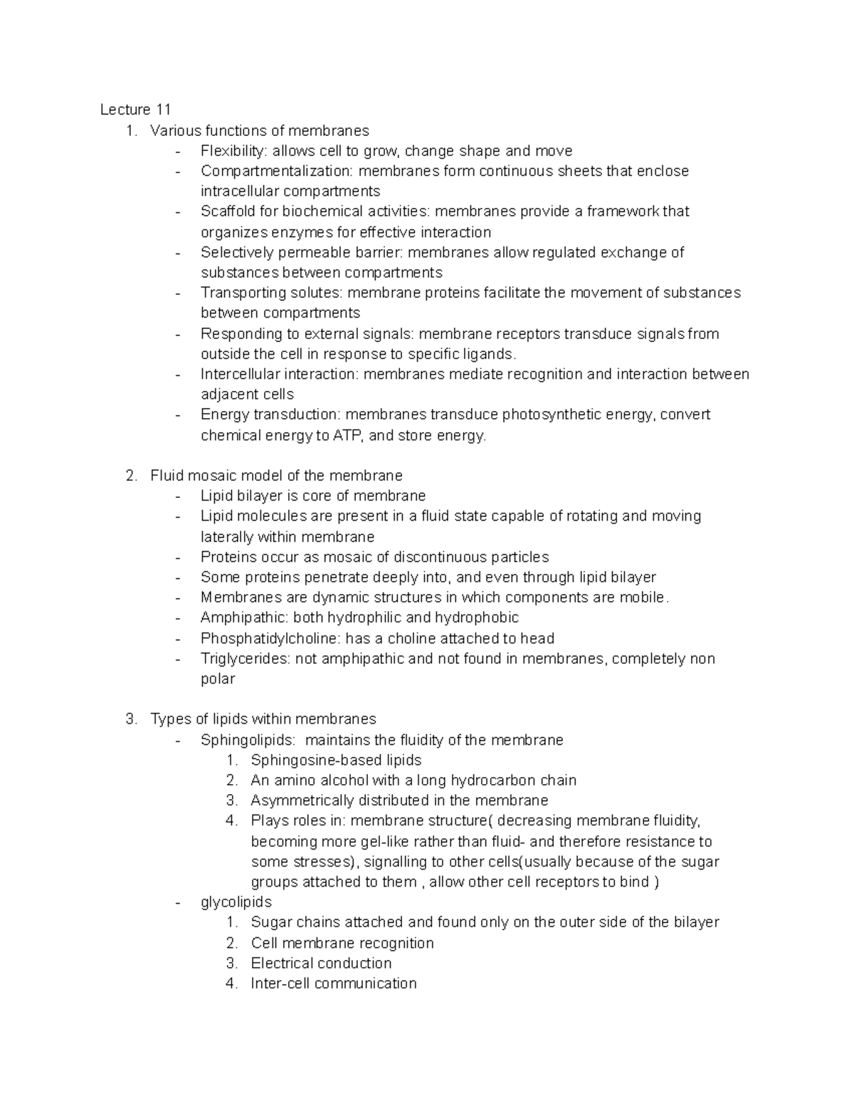 Cell bio midterm LECTURE AND TEXTBOOK NOTES - Lecture 11 1. Various ...