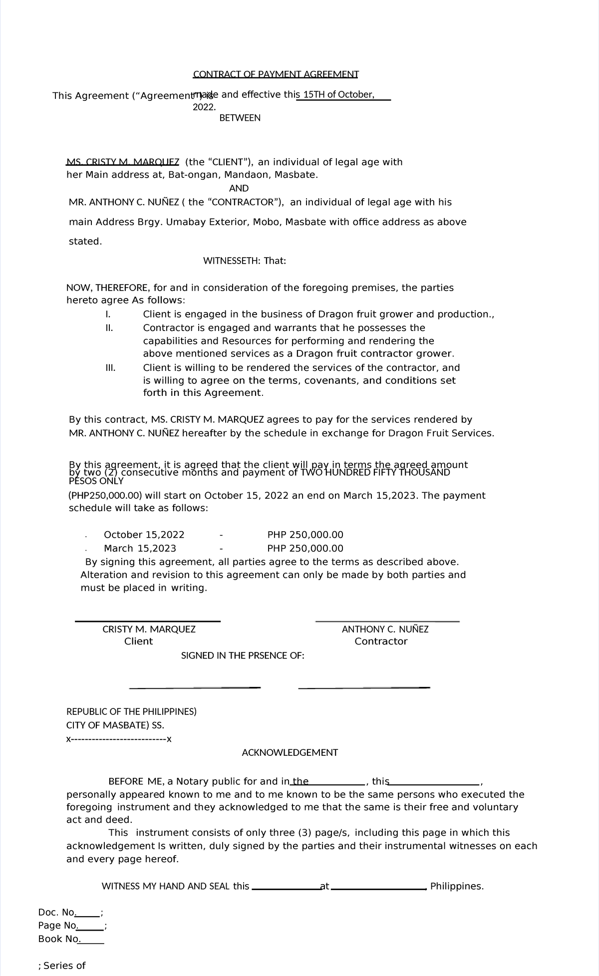 Pdf-contract-of-payment-agreement - Made And Effective This 15th Of 