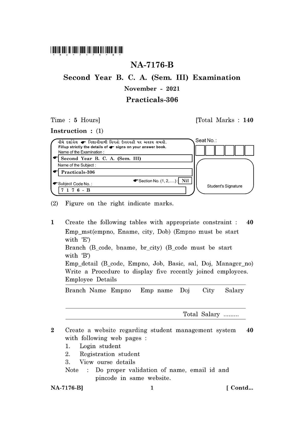 NA-7176-B BCA SEM-3 ( Practical) NOV.-2021 Practical - (OLD ...