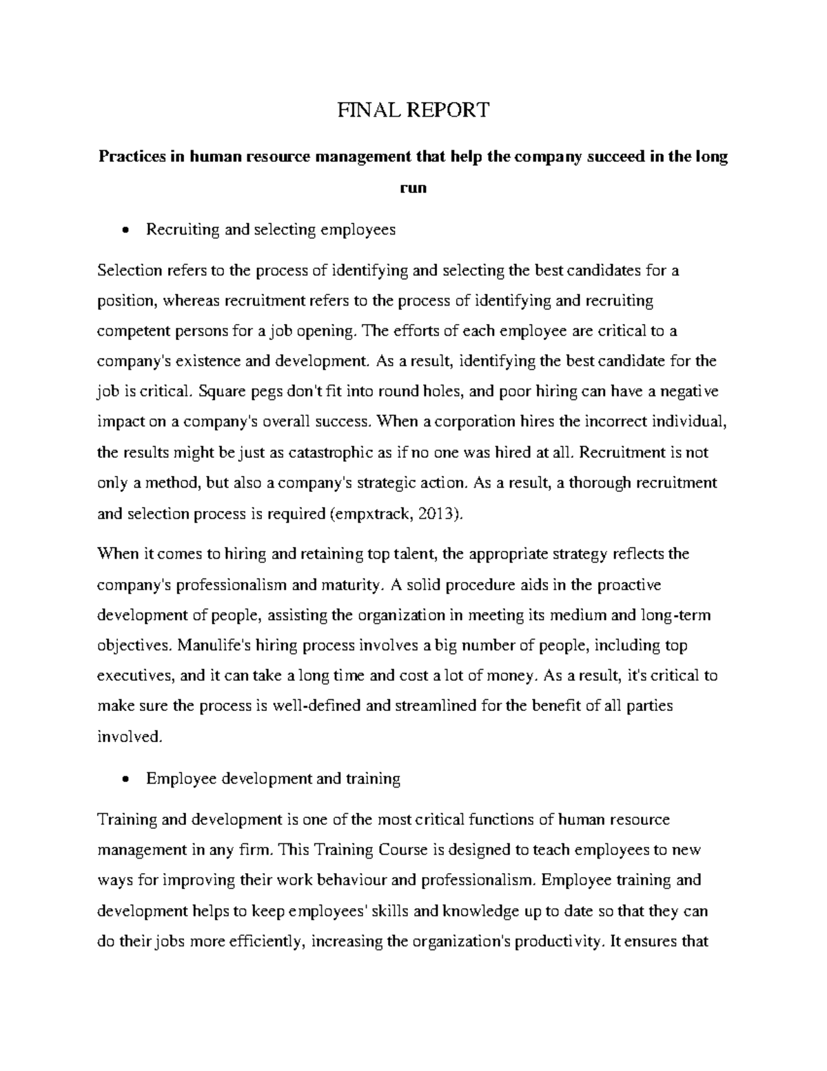Final report - asd - FINAL REPORT Practices in human resource ...
