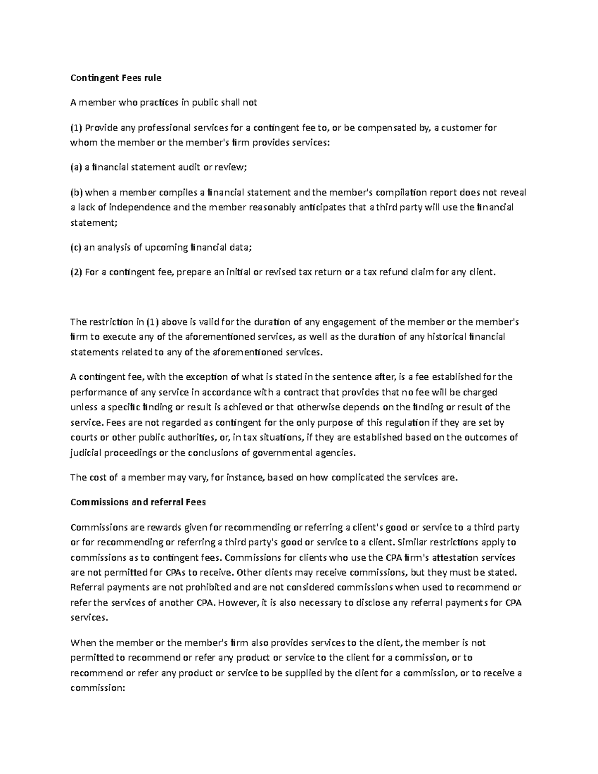 Contingent Fees rule Auditing and Assurance Services an Integrated