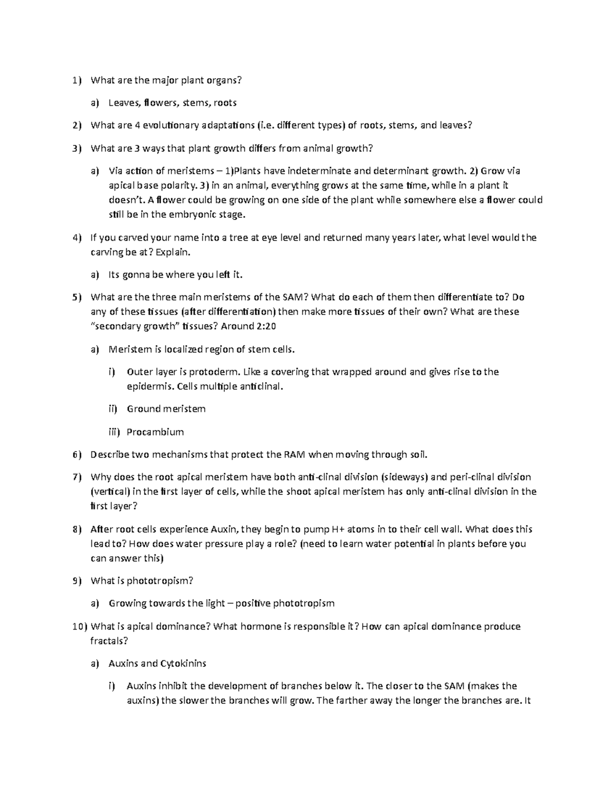 Plant Growth - Lecture notes 8-9 i think - What are the major plant ...