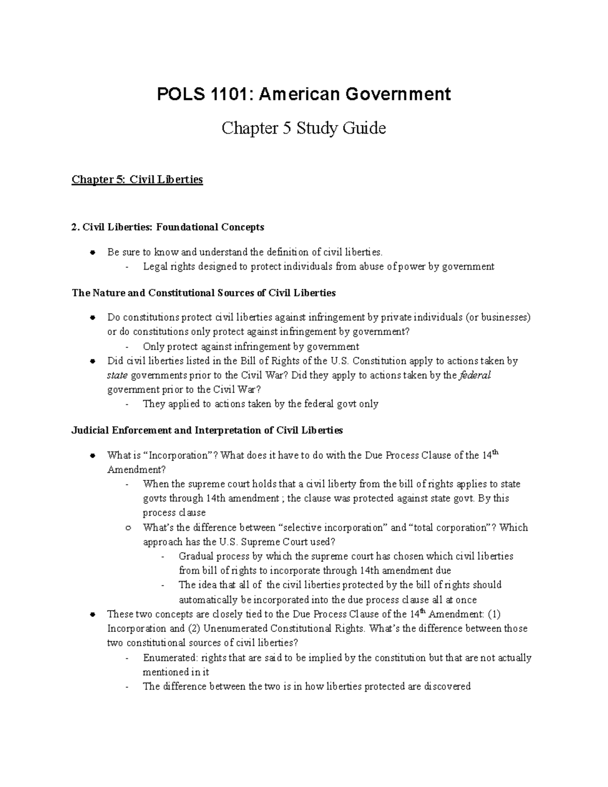 Chapter 5 Govt Study Guide - POLS 1101: American Government Chapter 5 ...