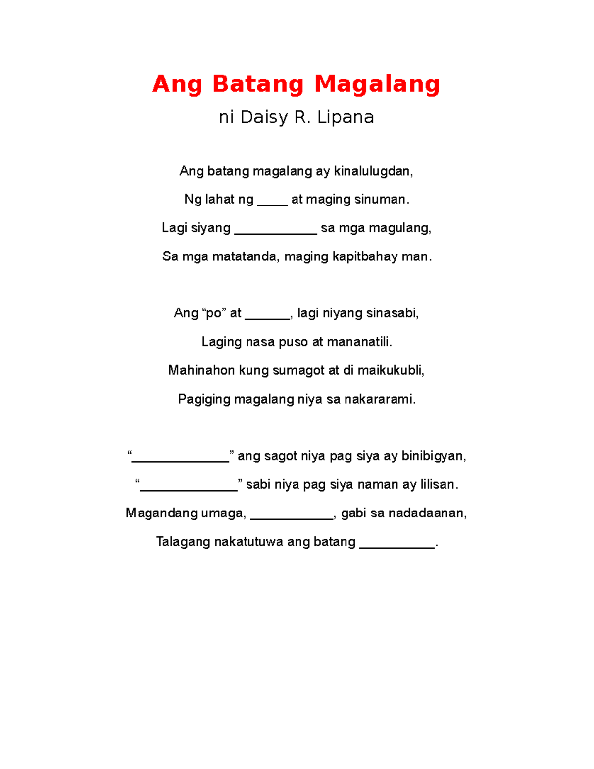 Ang Batang Magalang-1 - Short story you can use in your teaching ...