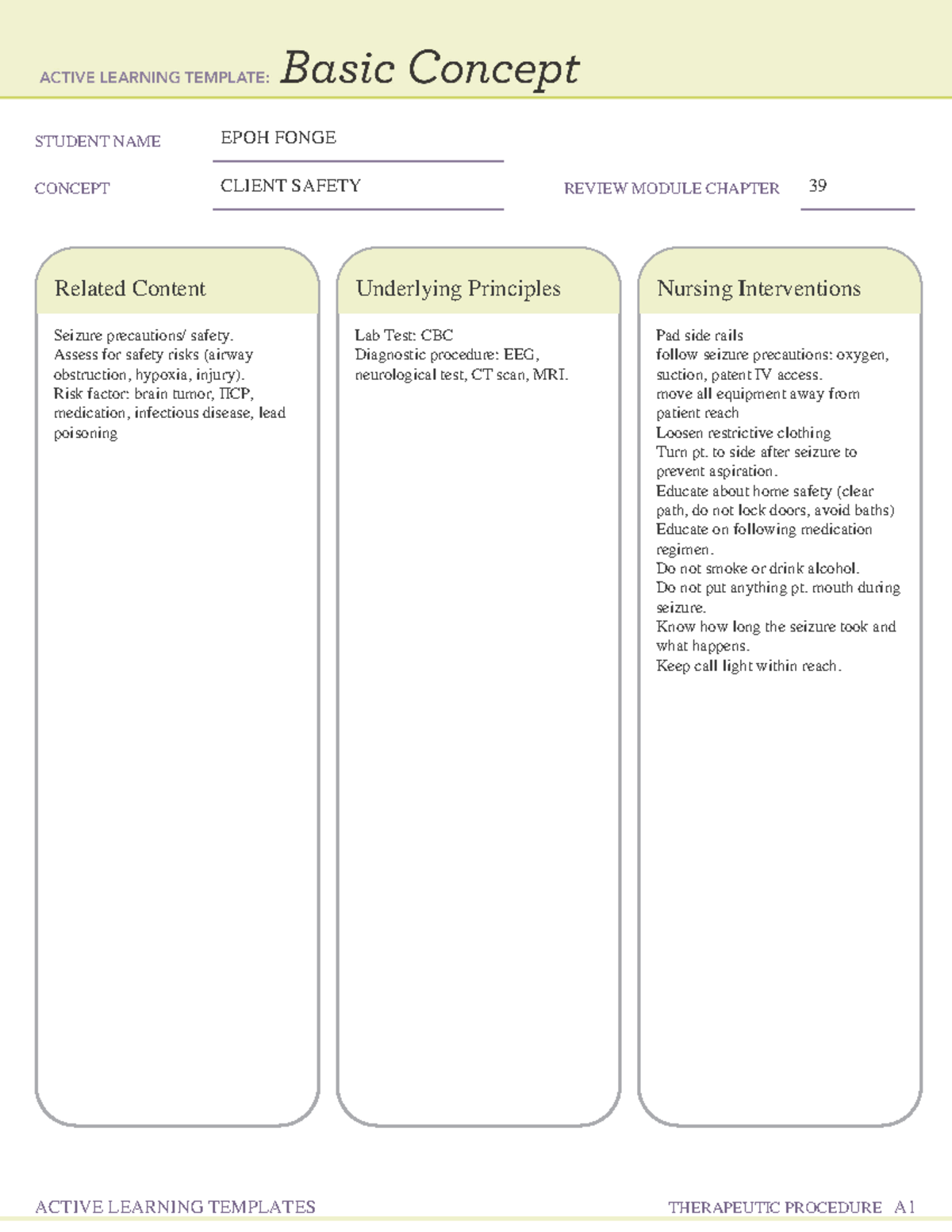 Basic Concept form safety - STUDENT NAME EPOH FONGE CONCEPT CLIENT ...