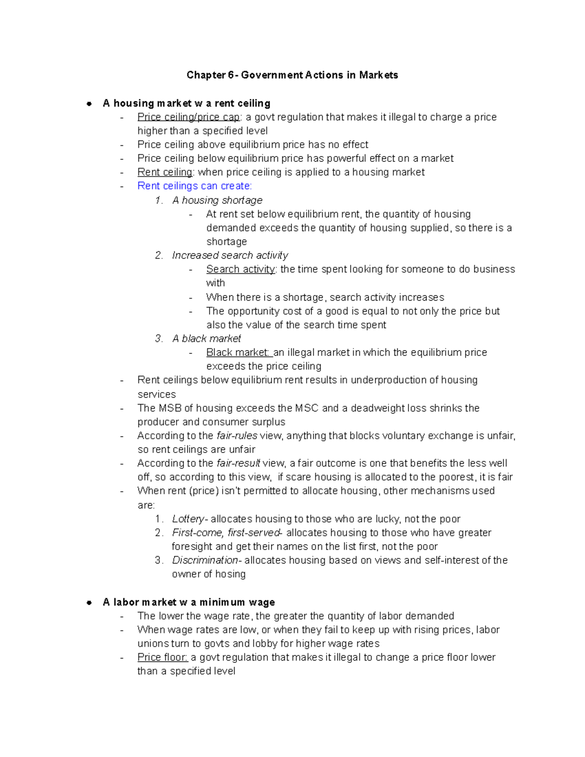 Chapter 6 Textbook - Chapter 6- Government Actions In Markets A Housing ...