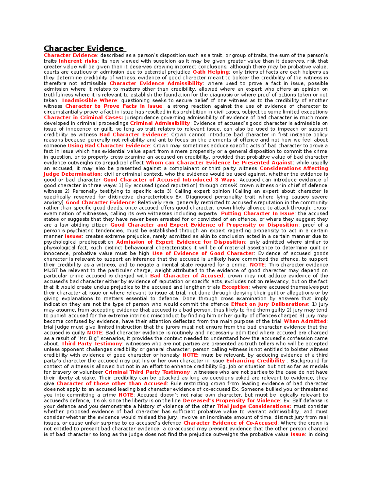 Chap9:10 Cheat Sheet - Character Evidence Character Evidence ...