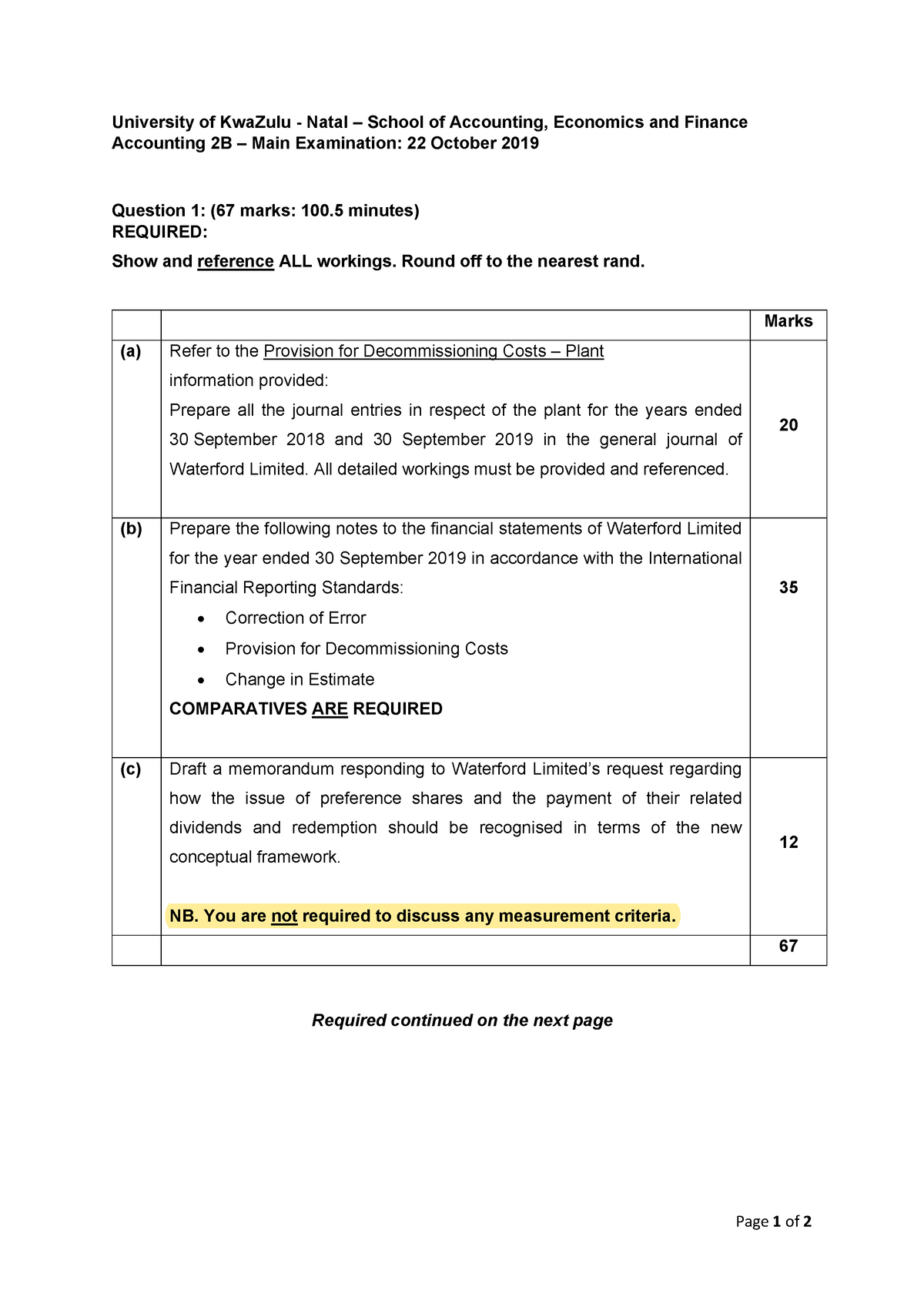 2019 Exam Required - Financial Accounting practice material - Page 1 of ...