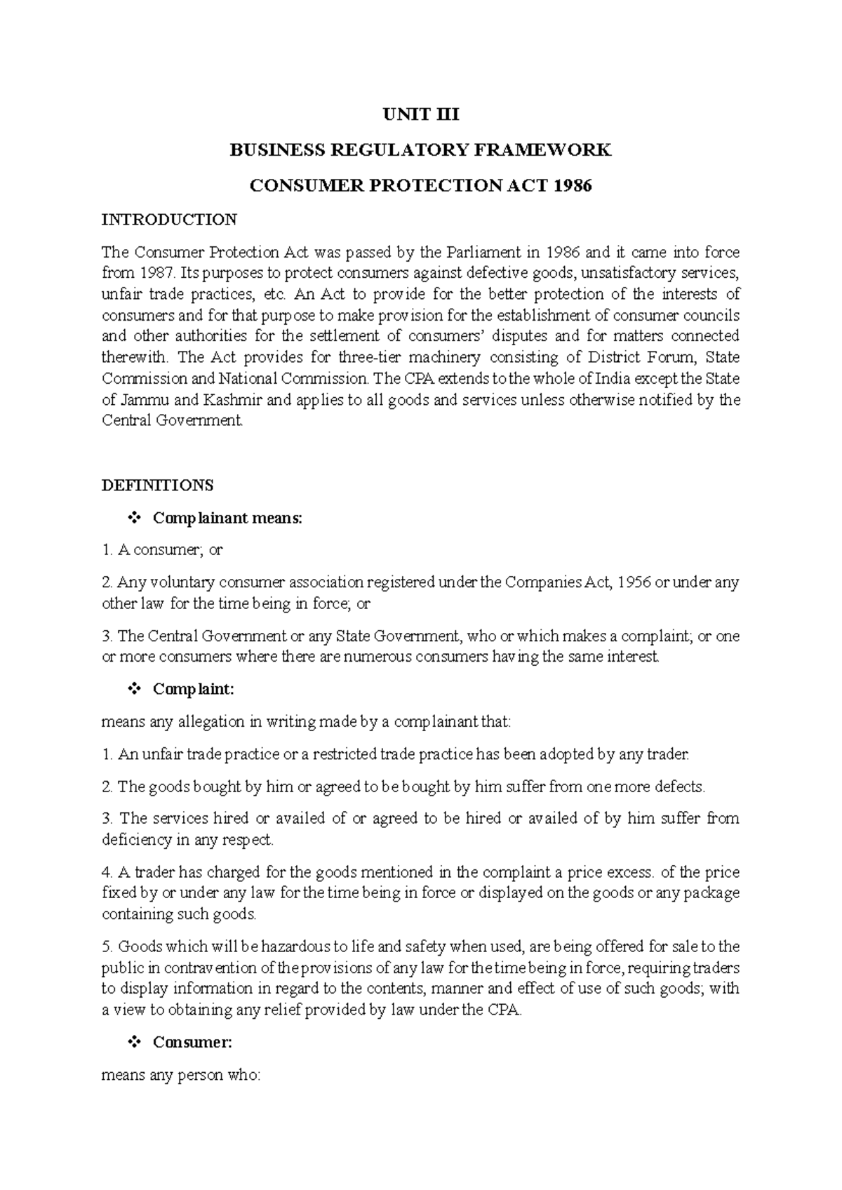 Consumer Protection Act - Its purposes to protect consumers against ...