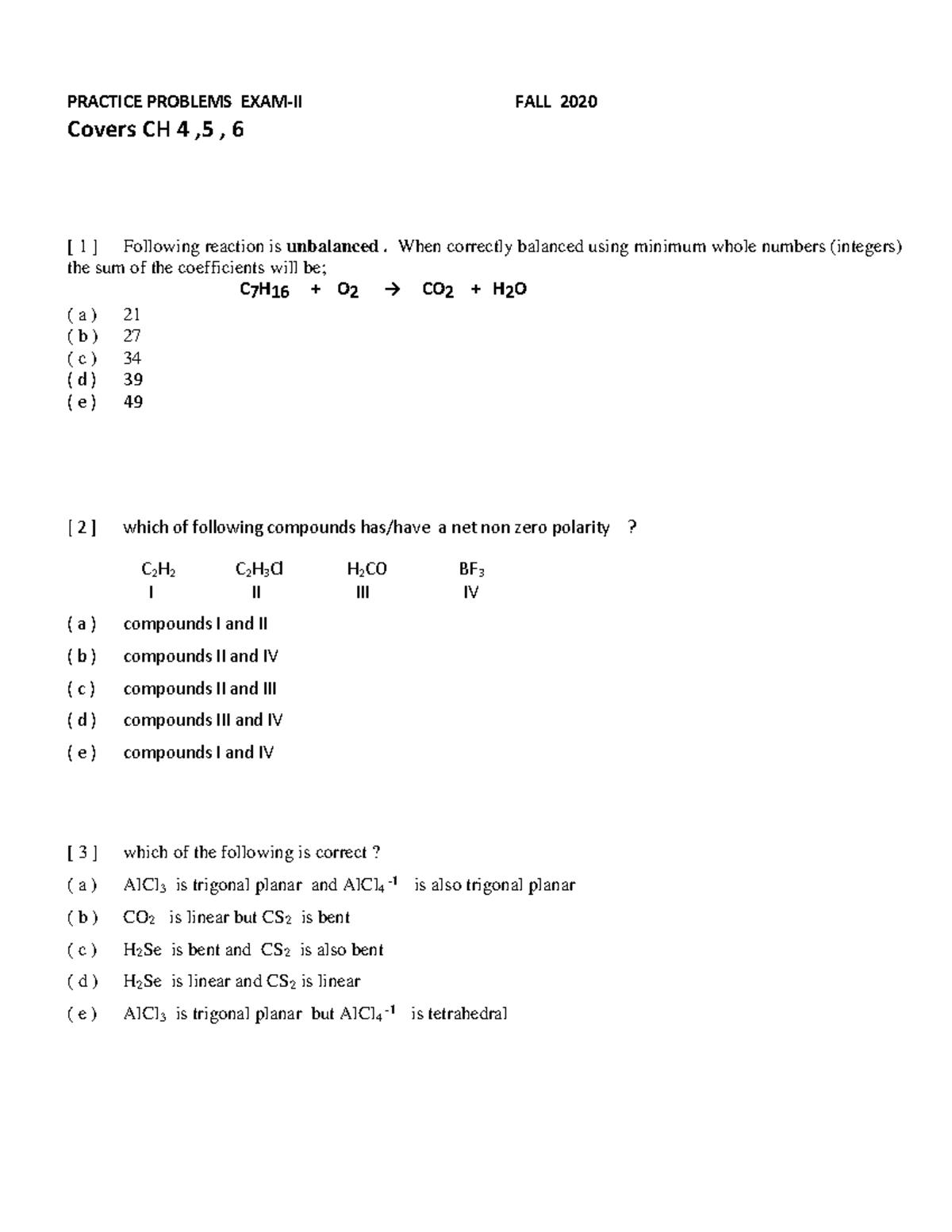 Practice Exam-2 PUB F20 - CHEM 1101 - NU - Studocu