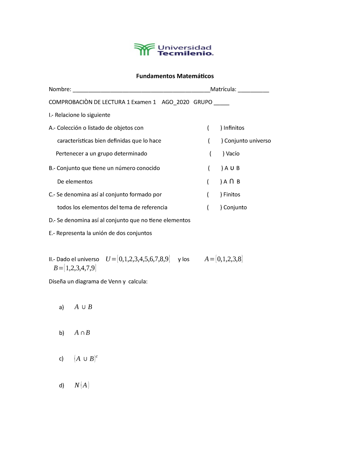 C L 1 2021 Fundamentos Matemáticos Nombre 1661