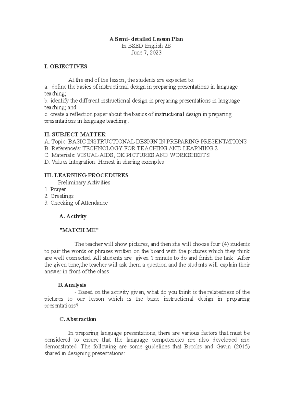 Lesson-PLAN - A Guide for Crafting Lesson Plan - A Semi- detailed ...