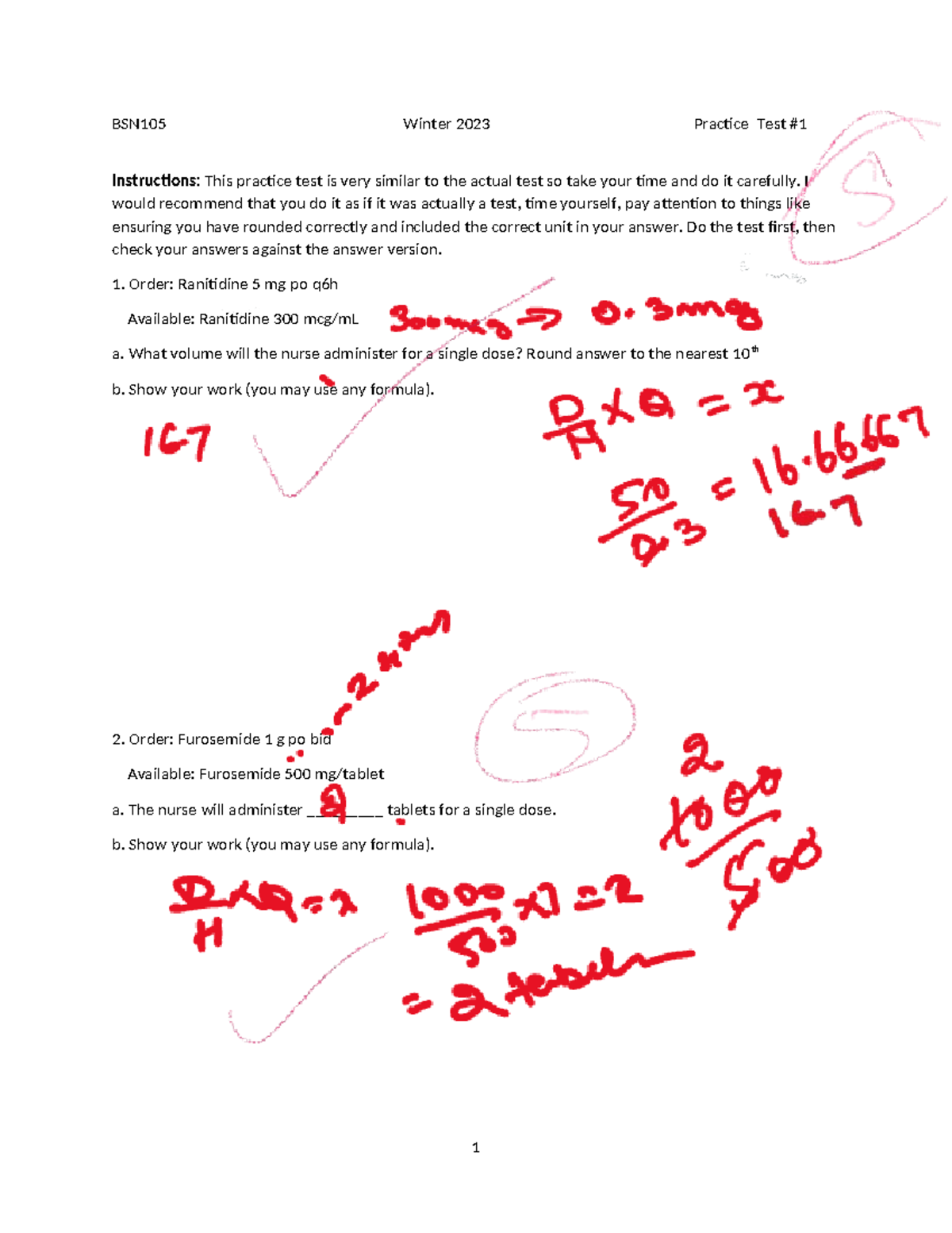 BSN105 Practice Test 1 - Math - BSN105 Winter 2023 Practice Test ...
