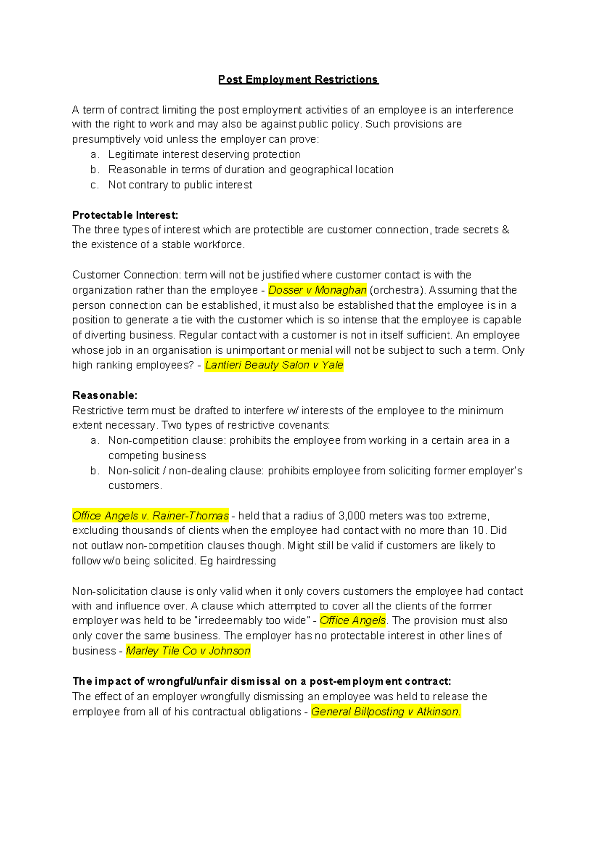 Topic 5 Post Employment Restraints Post Employment Restrictions A