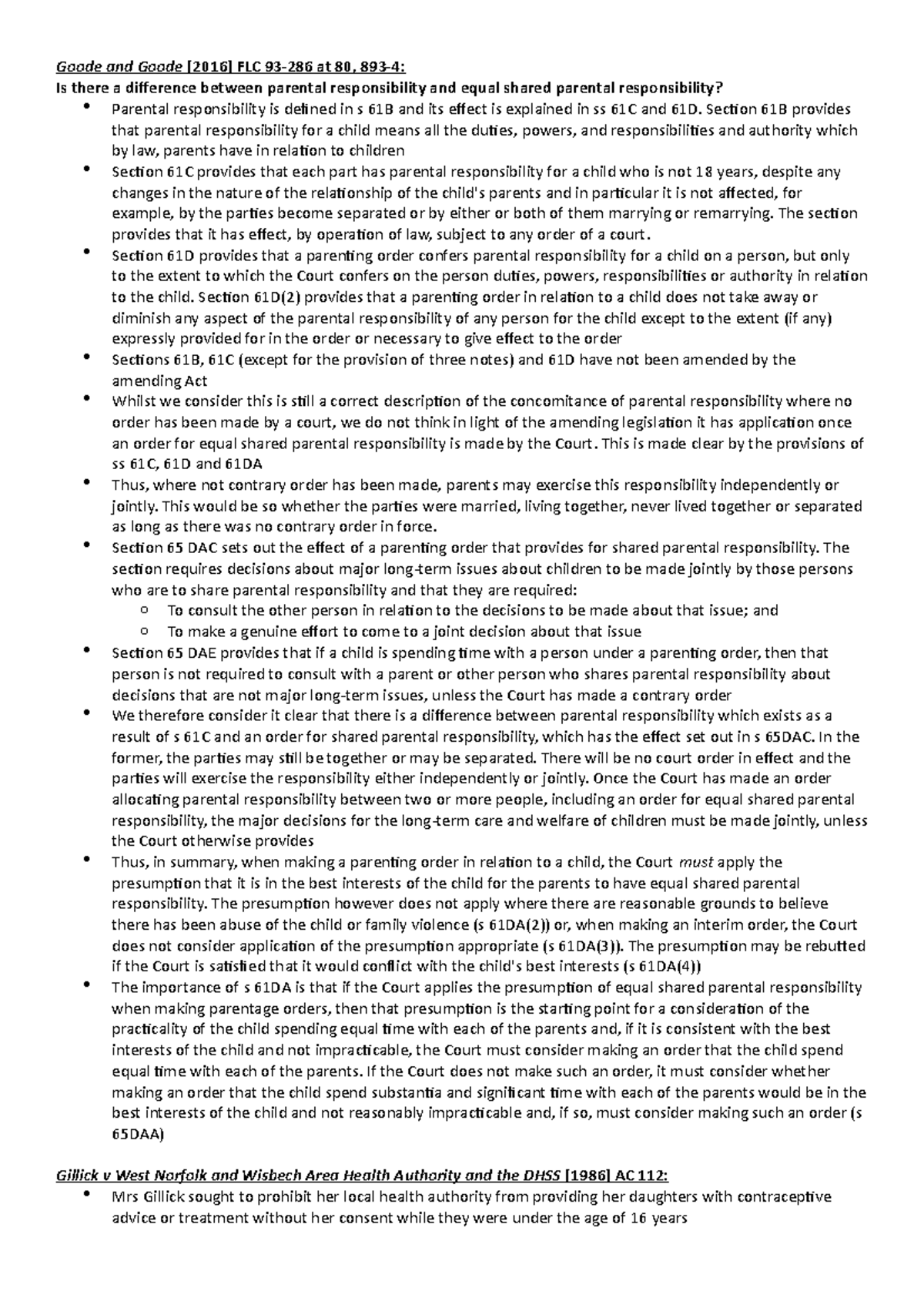Parental Responsibility Cases Goode And Goode 2016 FLC 93 286 At 80