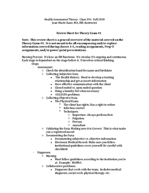 Health Assessment Exam 1 Review Sheet - Health Assessment Exam 1 ...