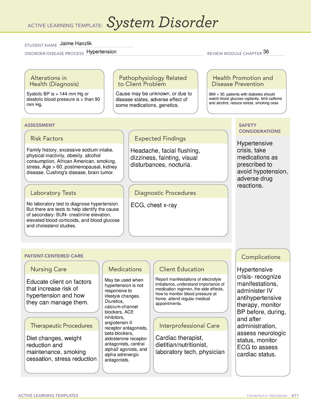 ATI System Disorder Hypertension ACTIVE LEARNING TEMPLATES
