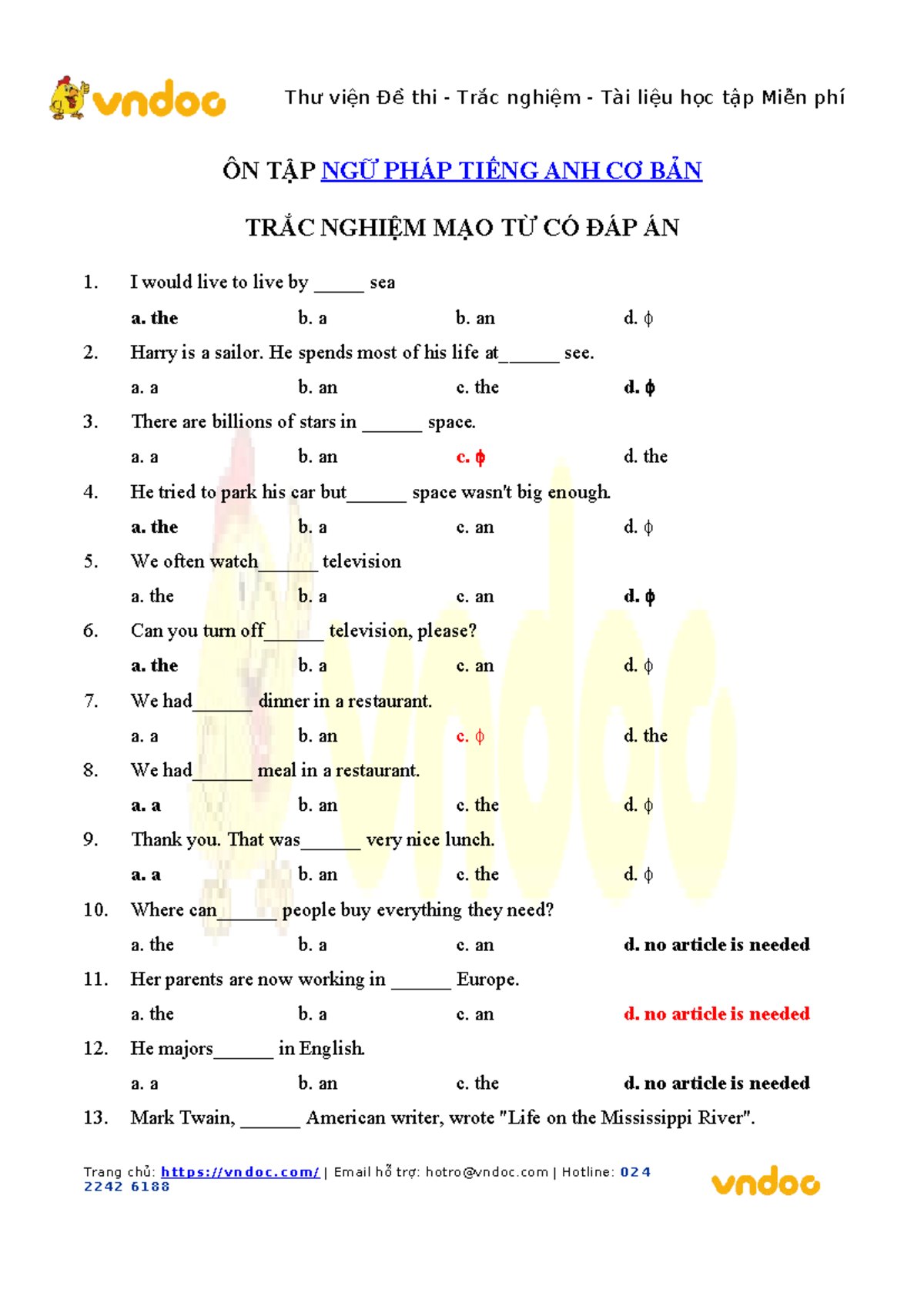 Bai tap trac nghiem mao tu trong tieng anh co dap an - ÔN TẬP NGỮ PHÁP ...