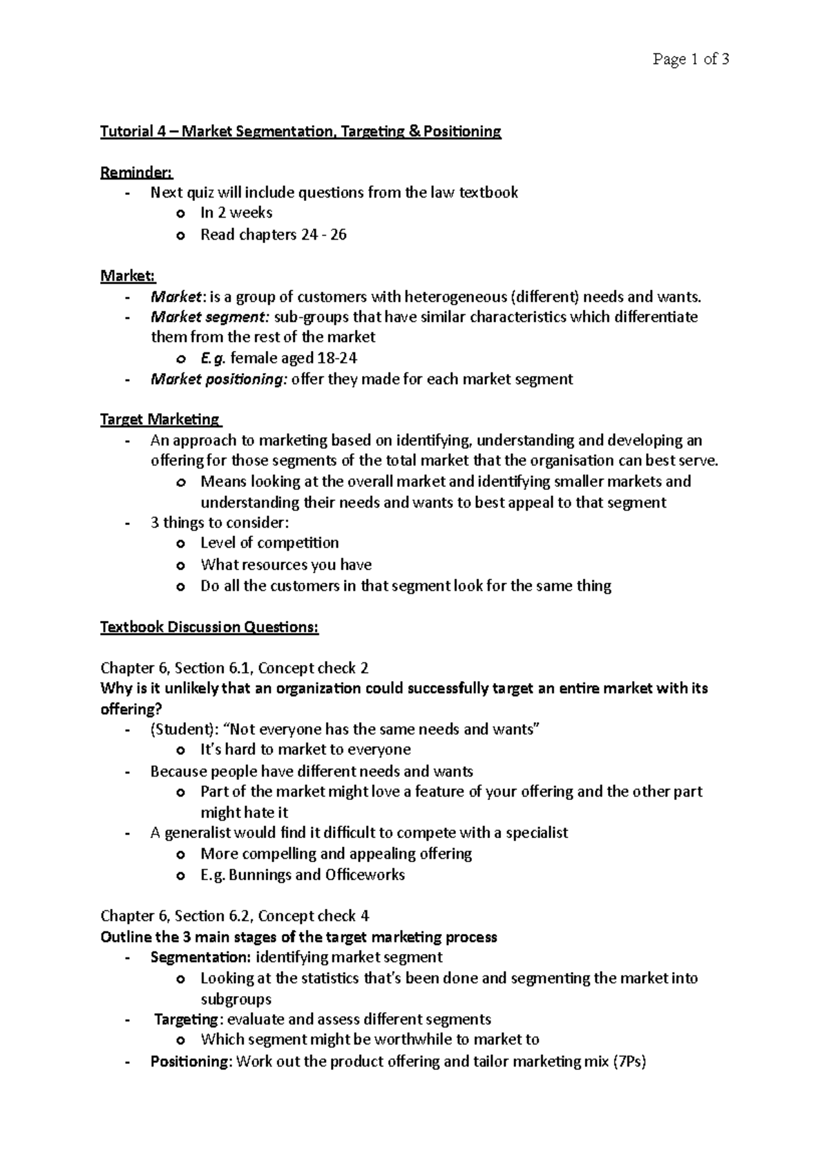 Week 5 – Marketing Foundations Tut - Tutorial 4 – Market Segmentaion ...